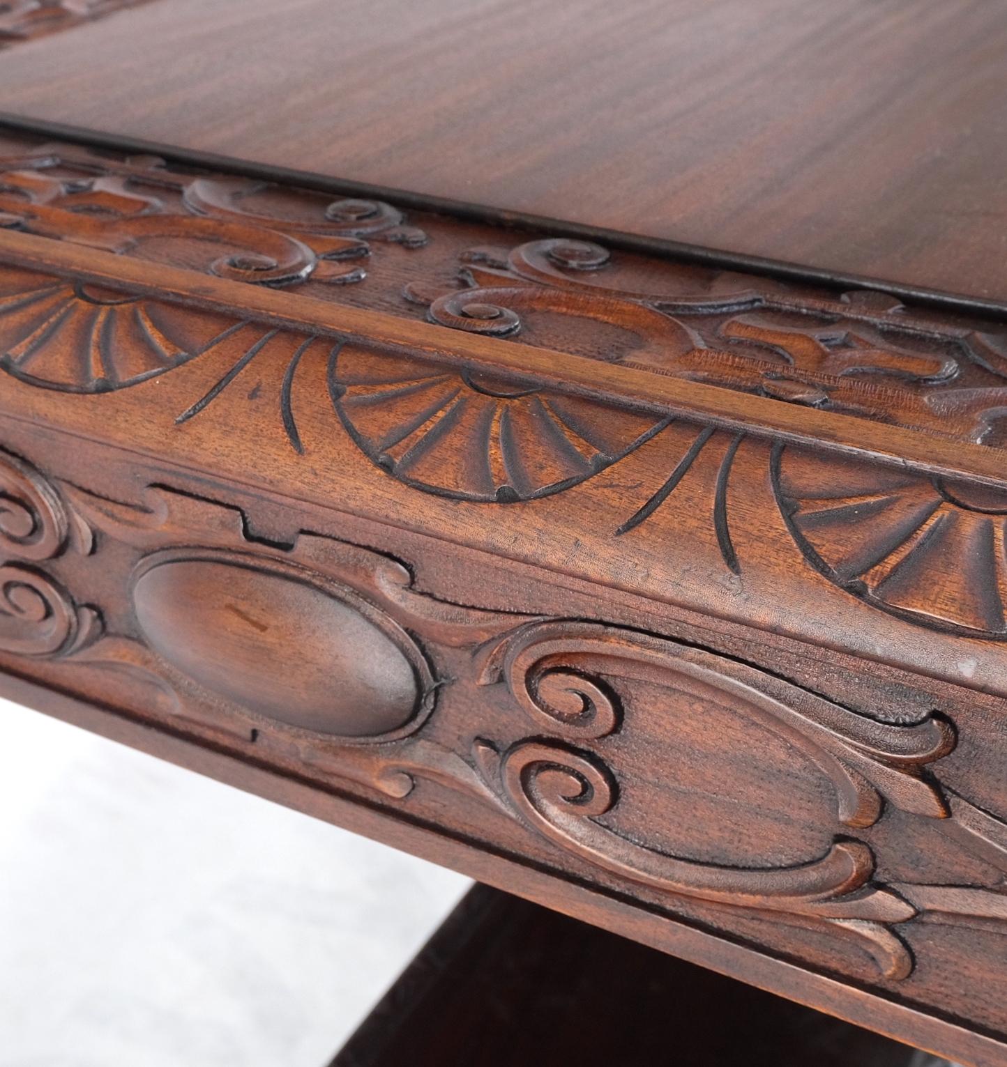 Jacobean Finely Carved Massive Solid Mahogany Partners Desk For Sale 1