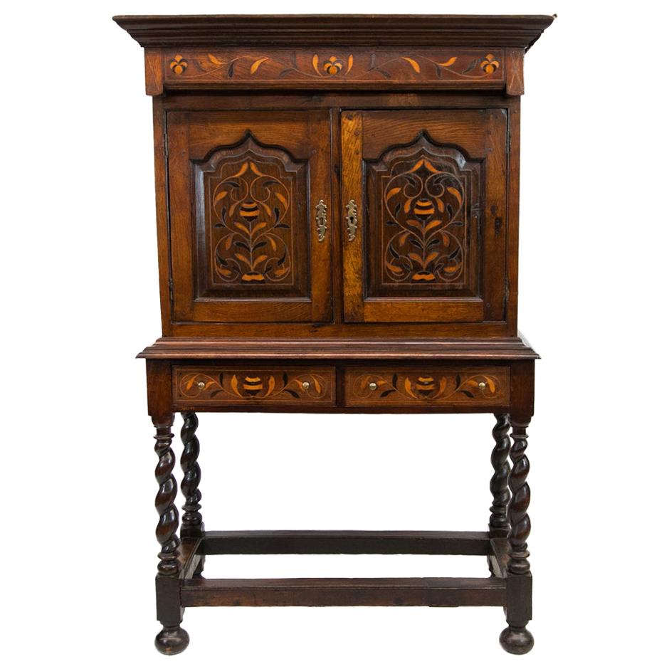 Jacobean Inlaid Barley Twist Court Cupboard