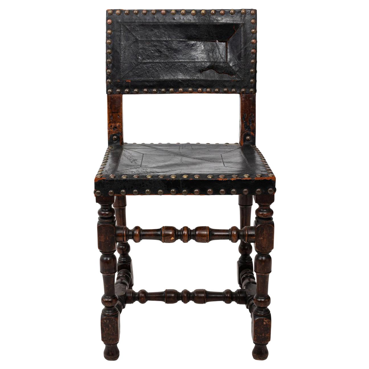 Jacobean Leather and Nail Head Trim Side Chair