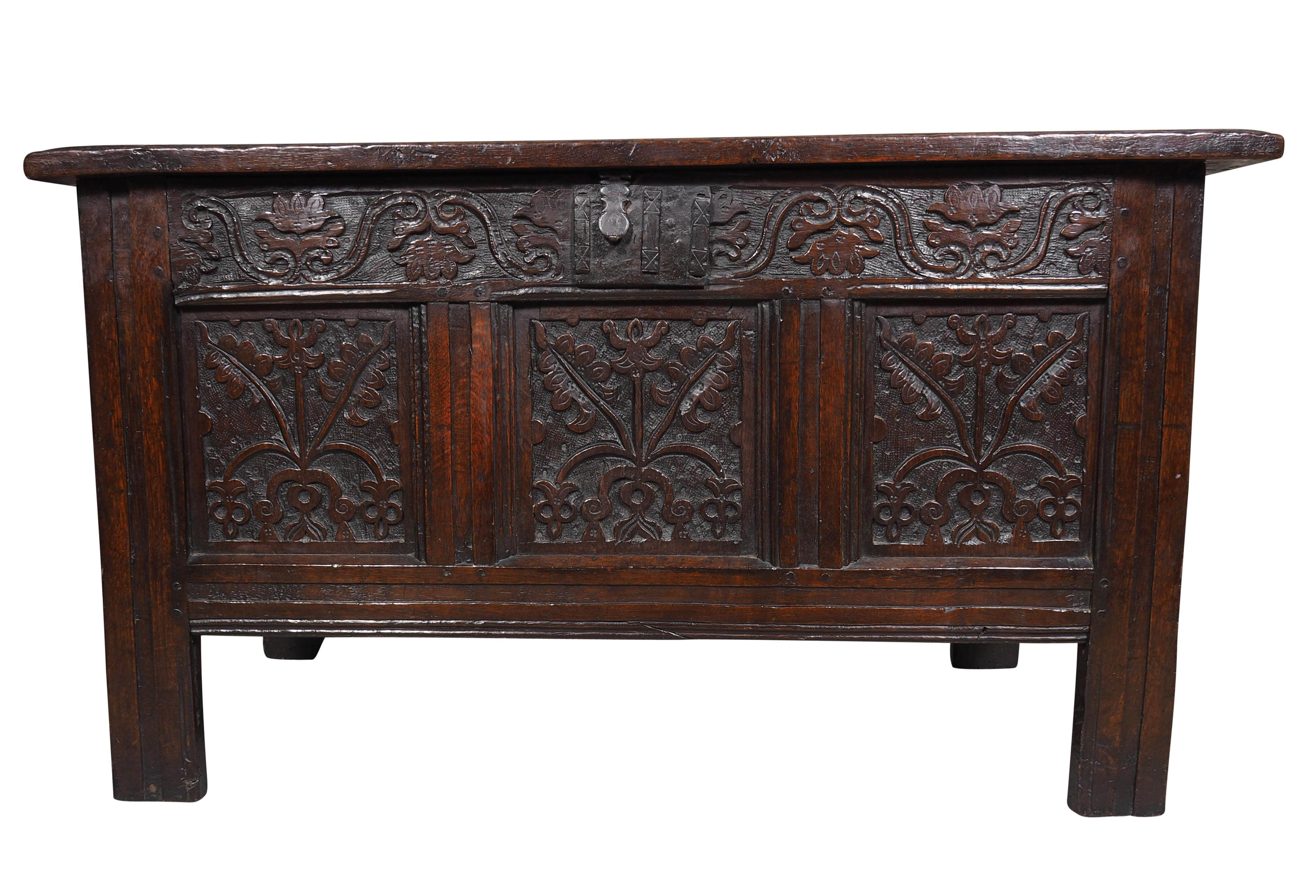 English Jacobean Oak Coffer For Sale