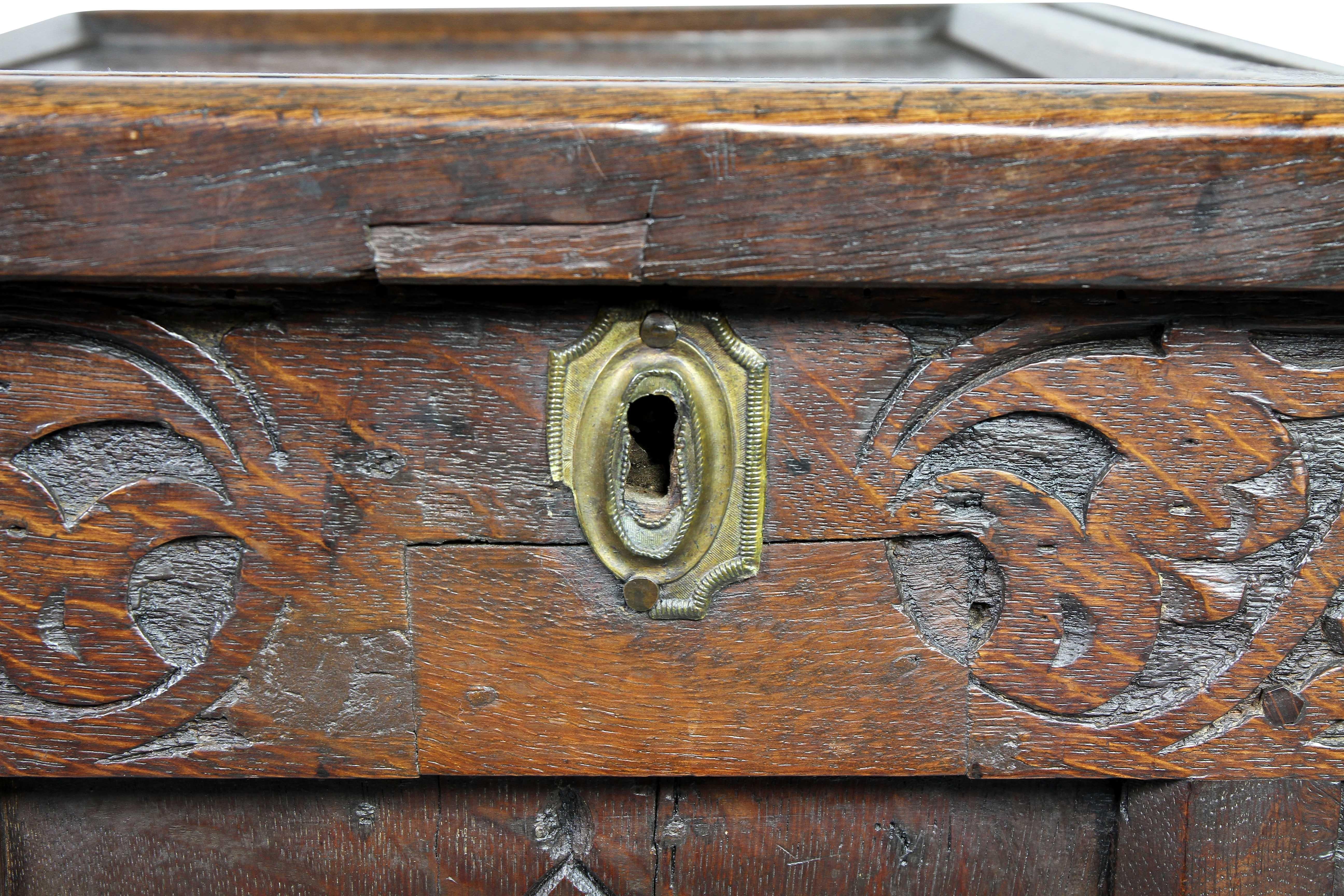 Late 17th Century Jacobean Oak Coffer For Sale