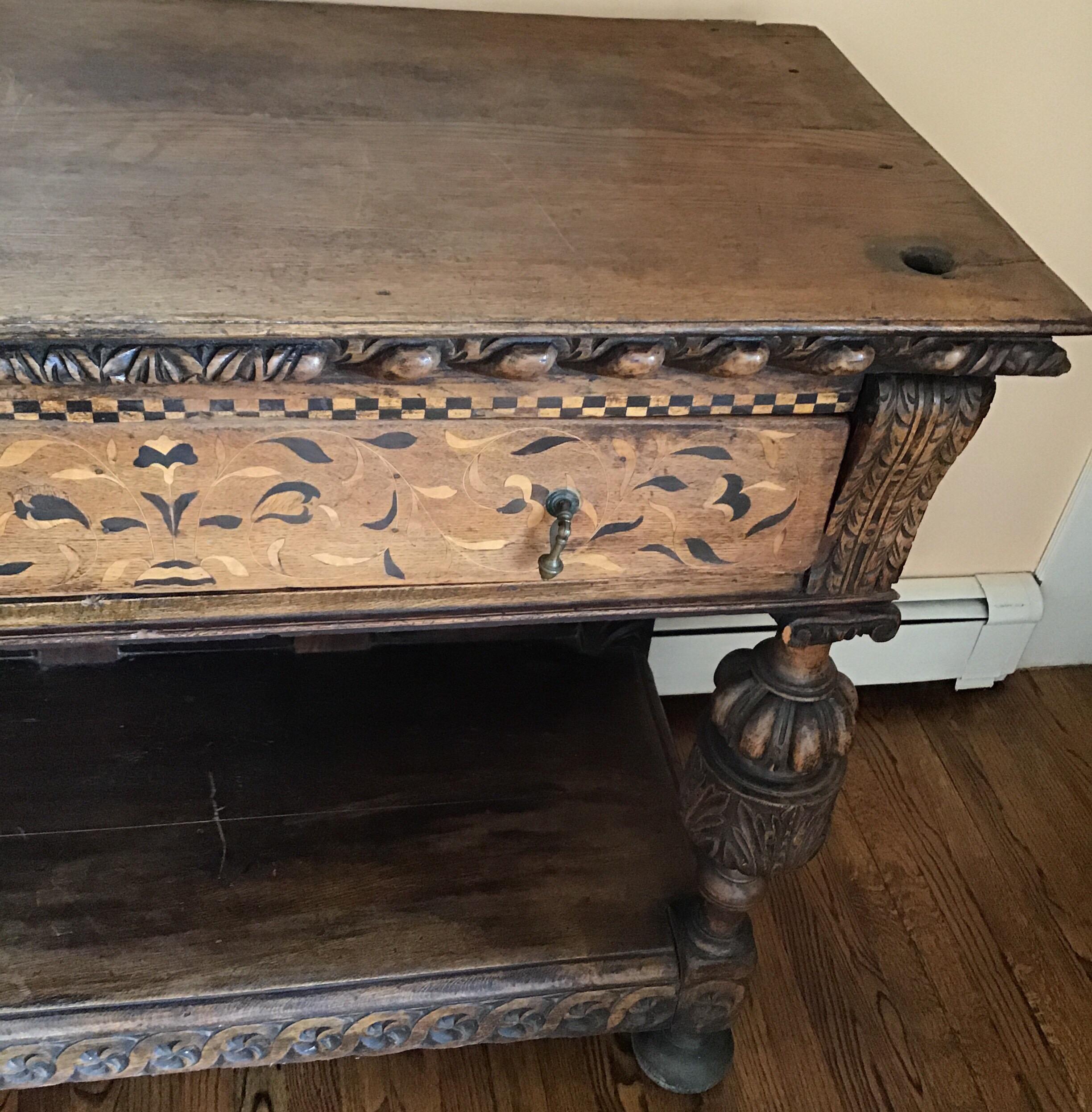 Jacobean Oak Court Cabinet Base In Good Condition For Sale In Douglas Manor, NY