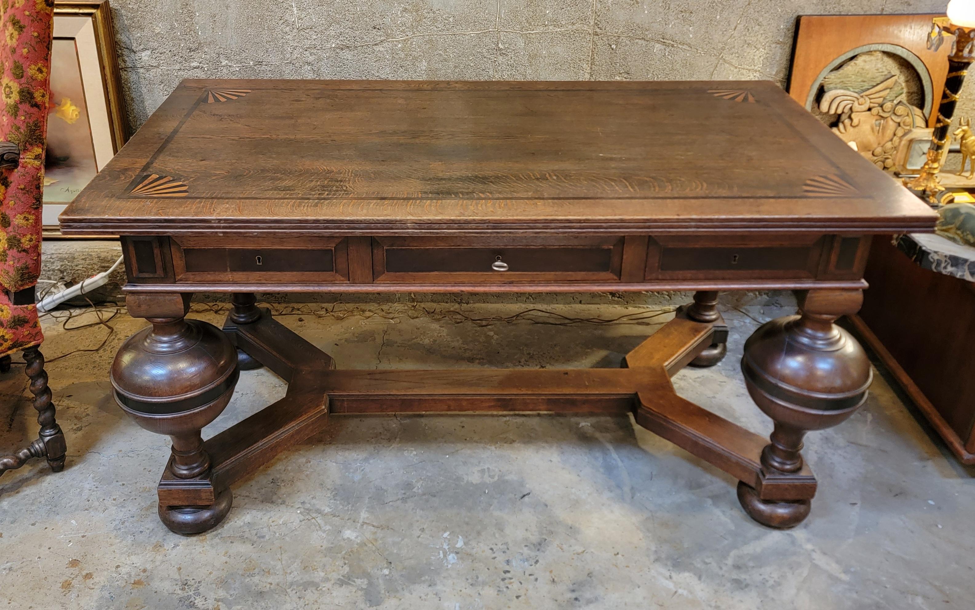 English Jacobean Oak Desk / Library Table Early 20th Century