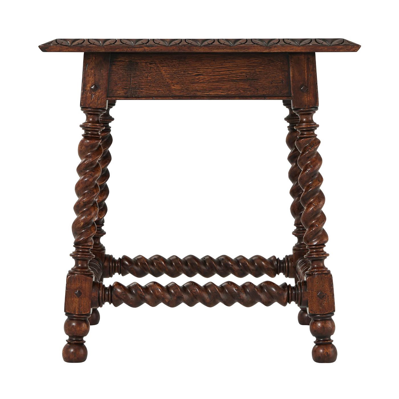 Country Jacobean Oak End Table