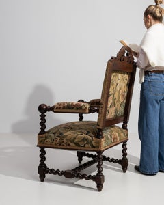 Jacobean Oak Armchair with Floral Upholstery, France, Circa 1880