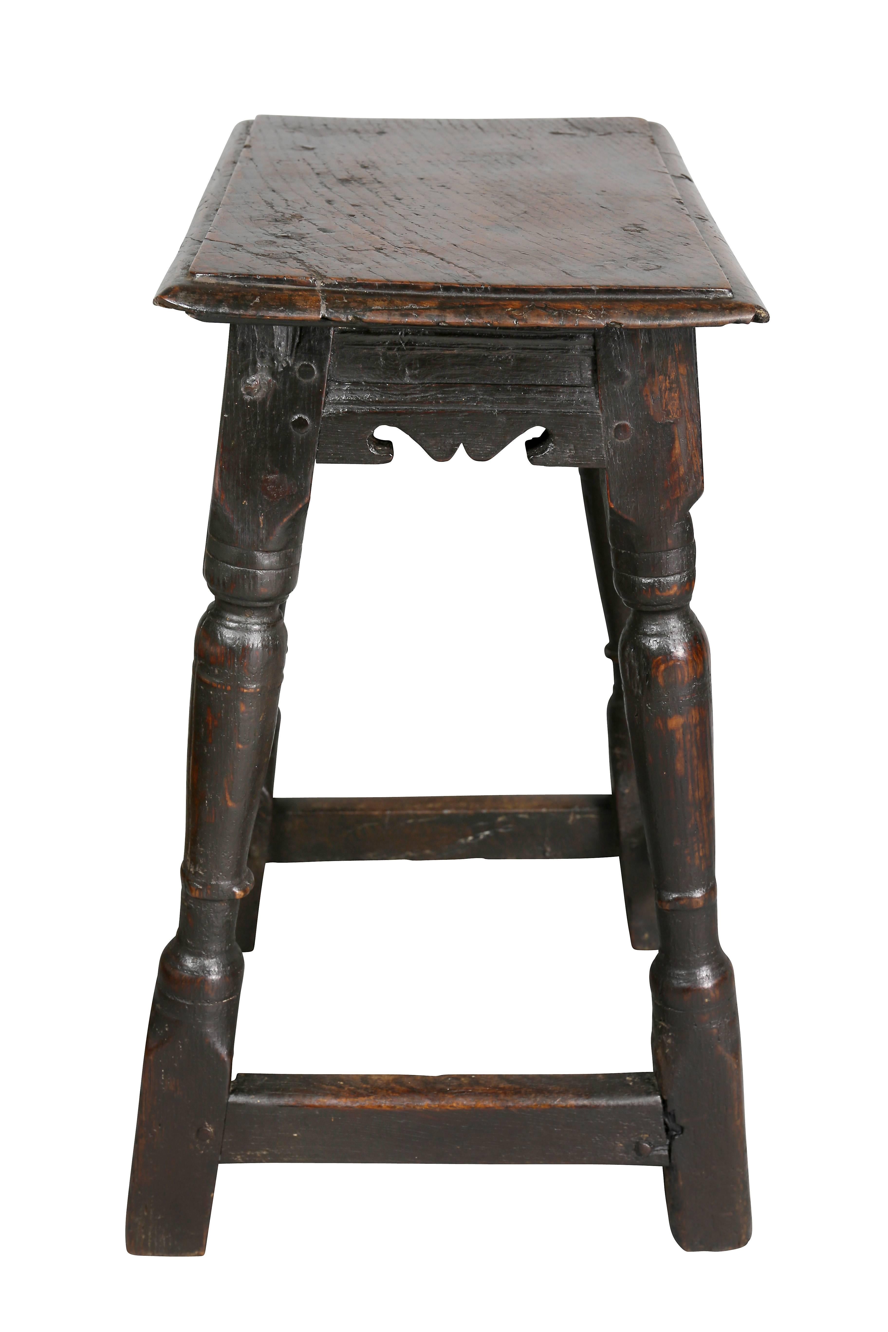 Jacobean Oak Joint Stool In Good Condition In Essex, MA