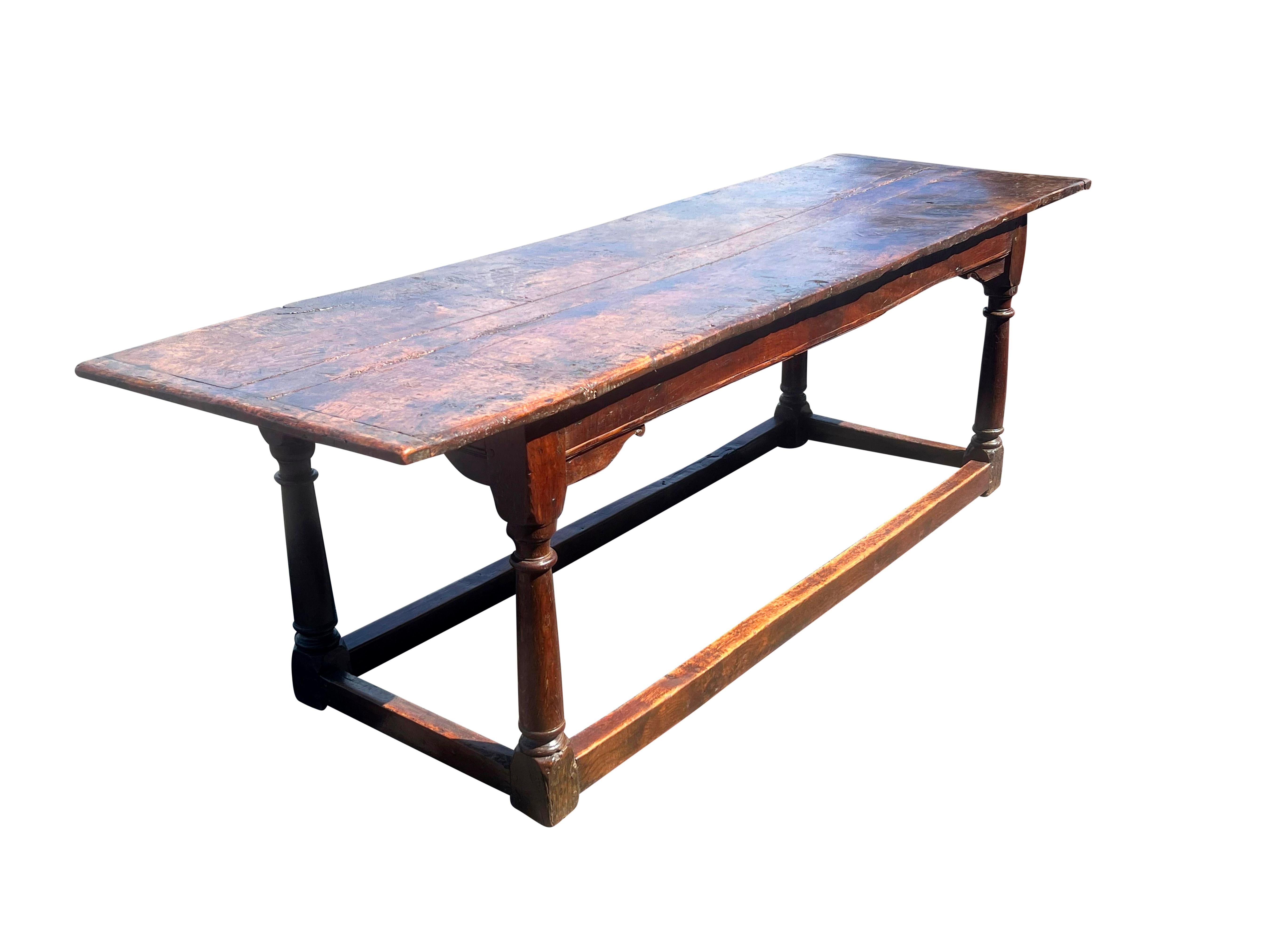 Jacobean Oak Refrectory Table In Fair Condition For Sale In Essex, MA