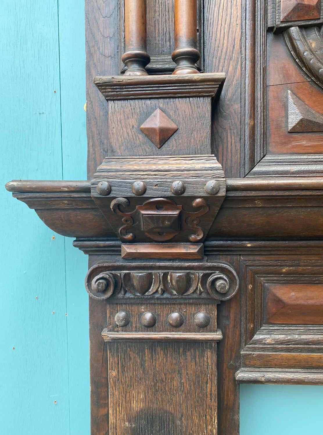 Jacobean Period Carved Oak Mantel For Sale 7