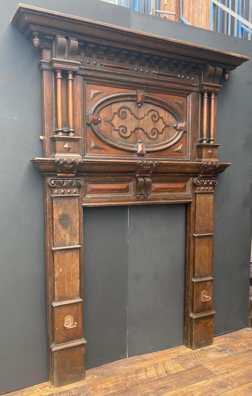 20th Century Jacobean Period Carved Oak Mantel For Sale