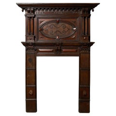 Vintage Jacobean Period Carved Oak Mantel