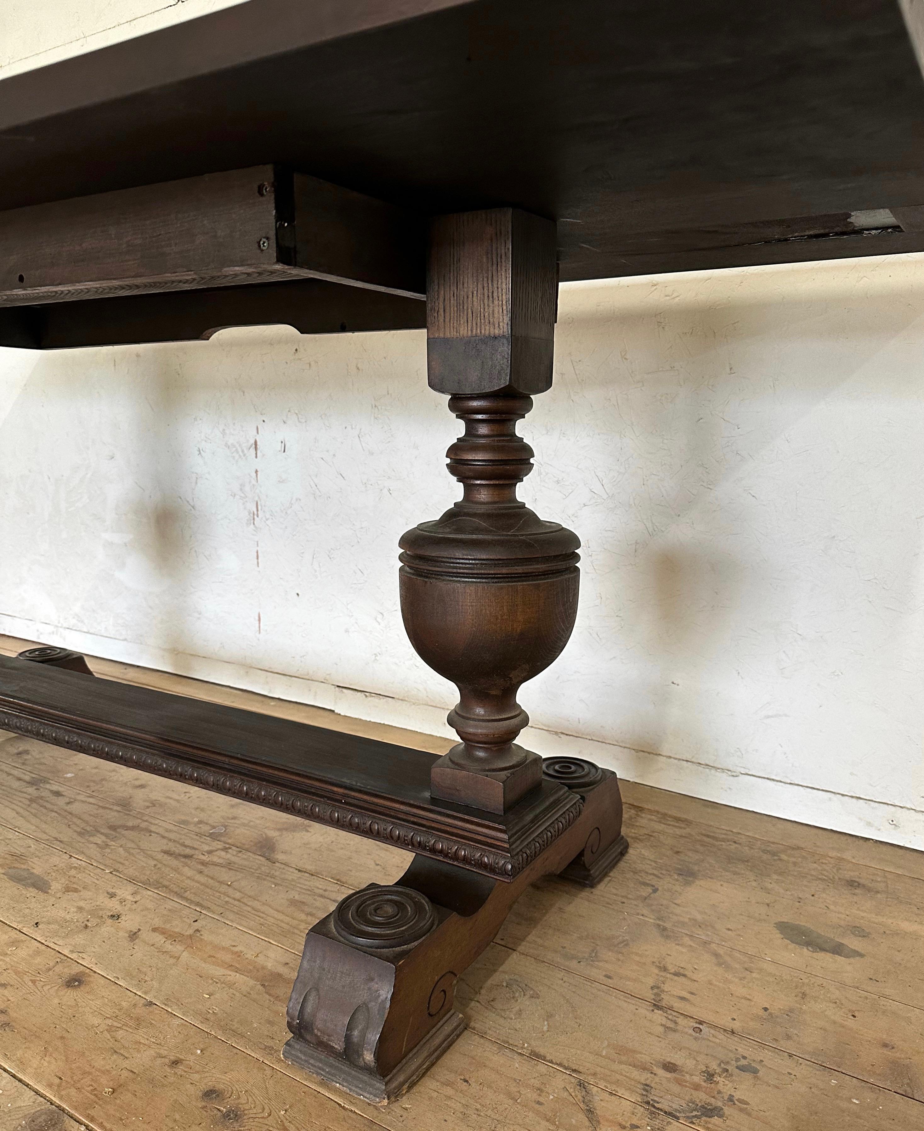 Wood Jacobean Style Refectory Table For Sale