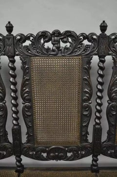 Jacobean Renaissance Barley Twist Cherub Carved Parlor Loveseat Bench Settee