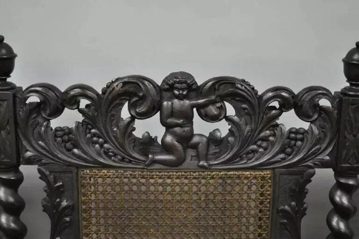 Jacobean Renaissance Barley Twist Cherub geschnitzte Parlor Loveseat Bench Settee im Zustand „Gut“ im Angebot in Philadelphia, PA