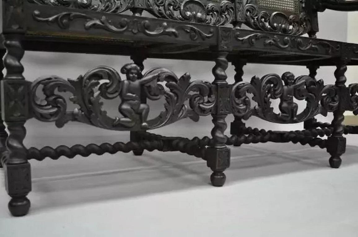 Jacobean Renaissance Barley Twist Cherub geschnitzte Parlor Loveseat Bench Settee (19. Jahrhundert) im Angebot