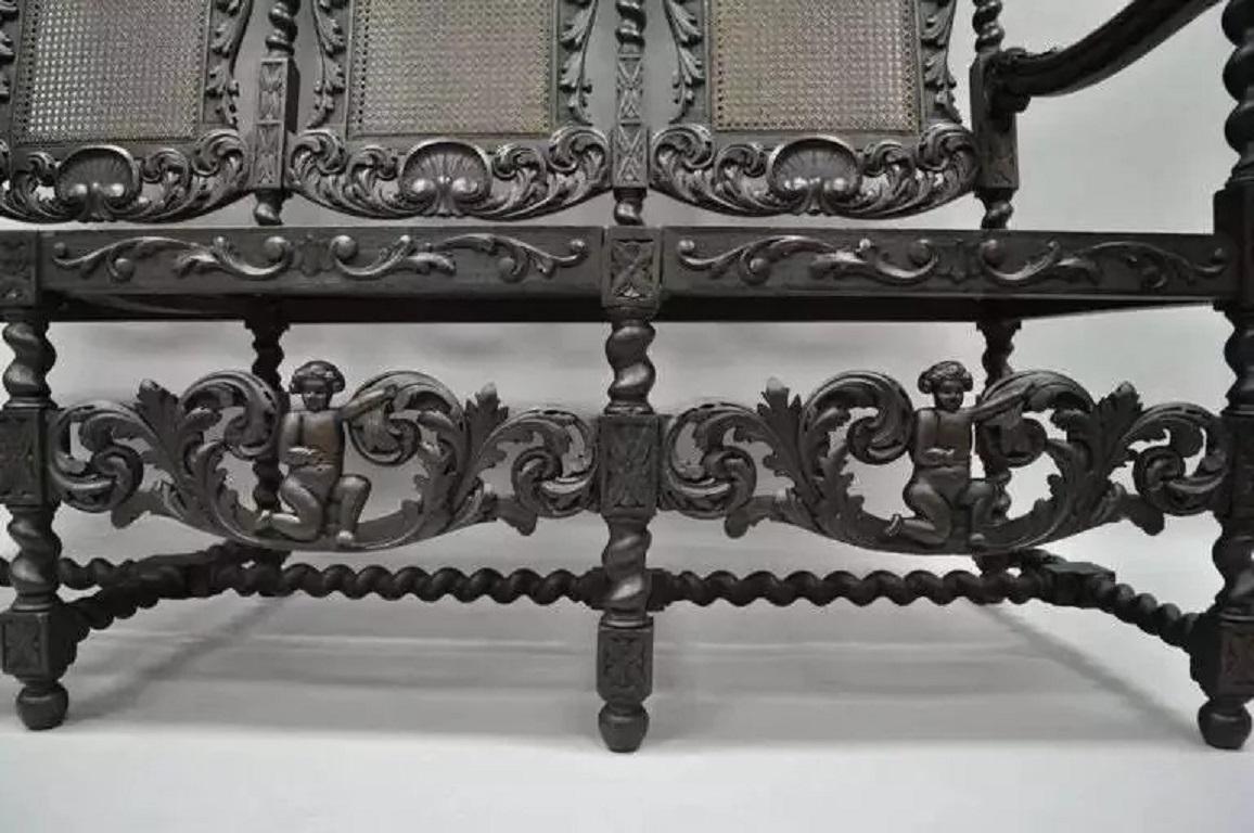 Jacobean Renaissance Barley Twist Cherub geschnitzte Parlor Loveseat Bench Settee im Angebot 1