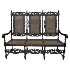 Jacobean Renaissance Barley Twist Cherub Carved Parlor Loveseat Bench Settee