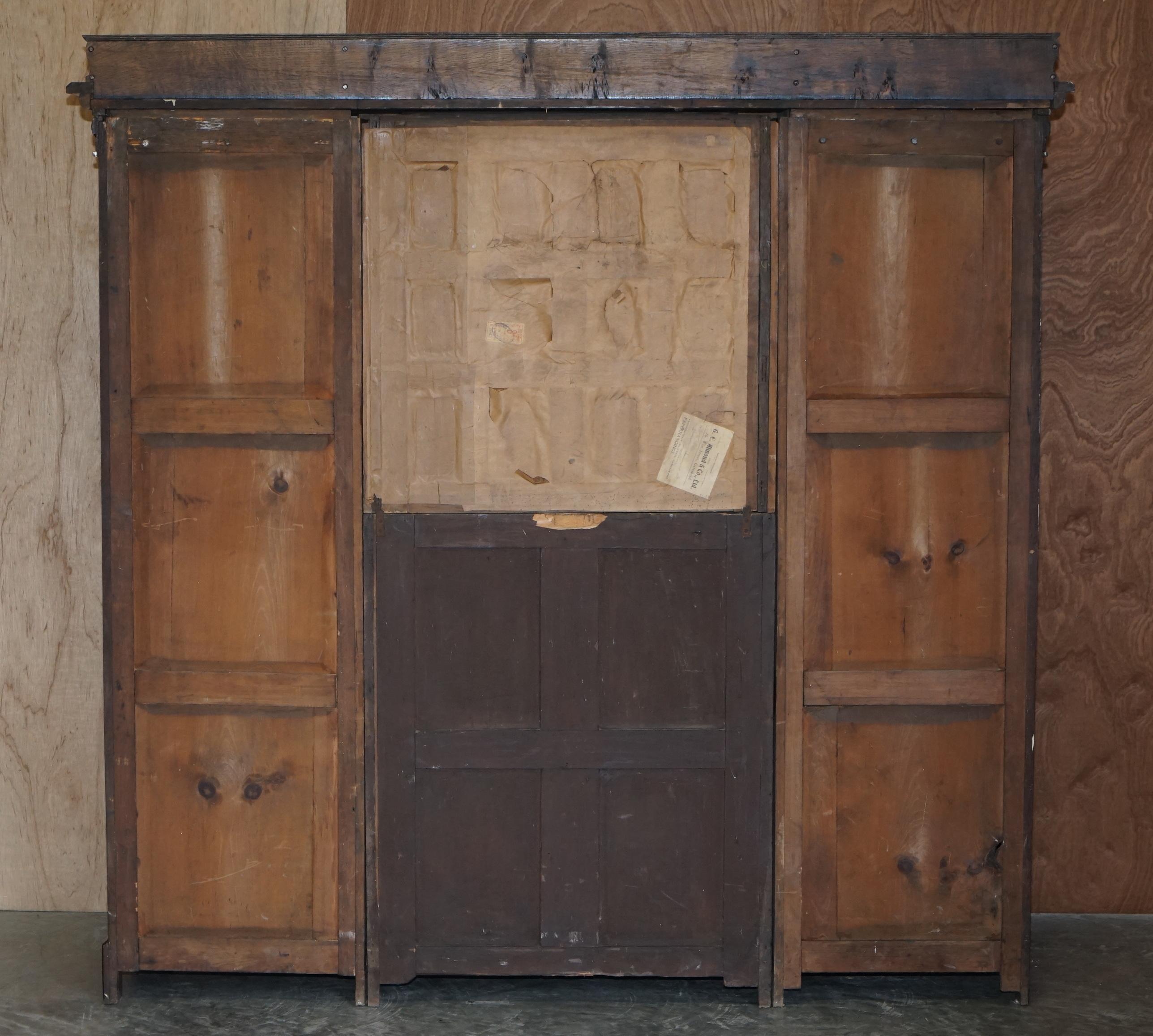 Jacobean Revival Antique 1833 Dated Hand Carved English Oak Bureau Bookcase 15