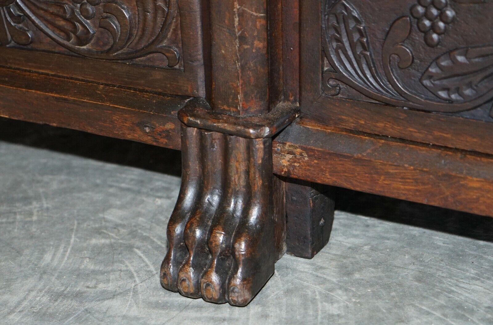 Jacobean Revival Antique 1833 Dated Hand Carved English Oak Bureau Bookcase For Sale 2