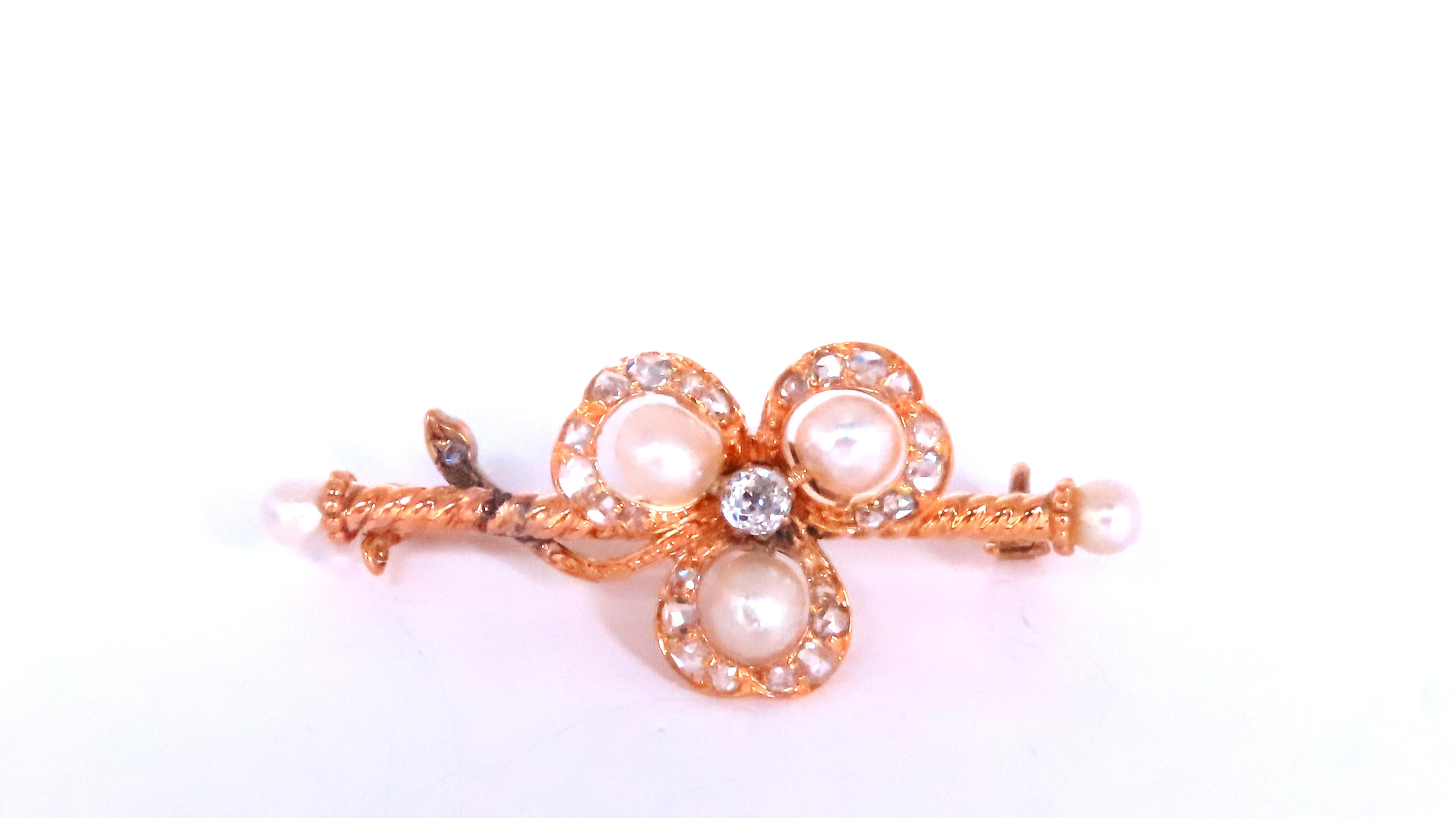 Contemporary Jacobean Revival Barley Twist Brooch Pin 14kt clover 12538