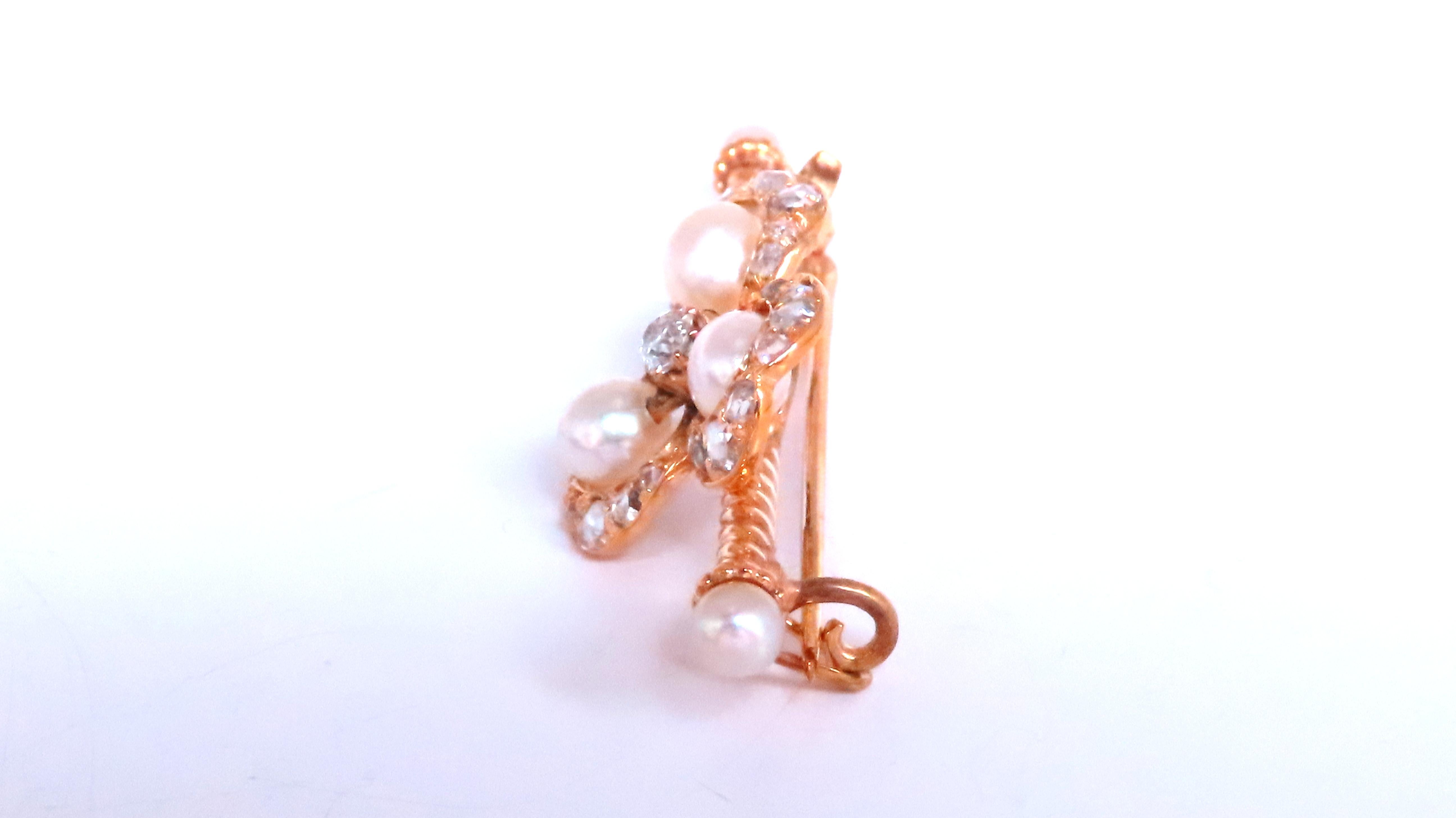 Ball Cut Jacobean Revival Barley Twist Brooch Pin 14kt clover 12538