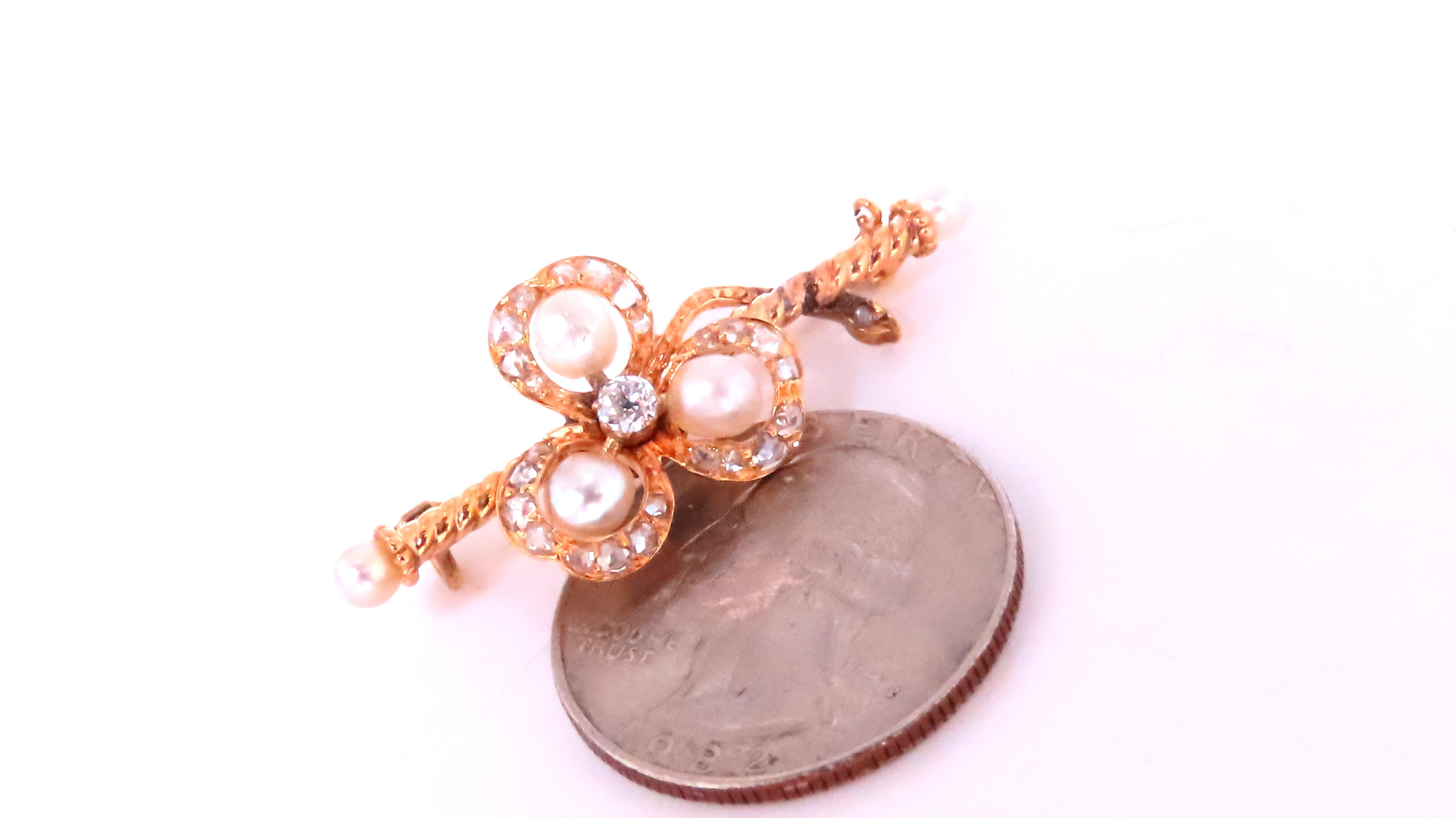Jacobean Revival Barley Twist Brooch Pin 14kt clover 12538 In New Condition In New York, NY