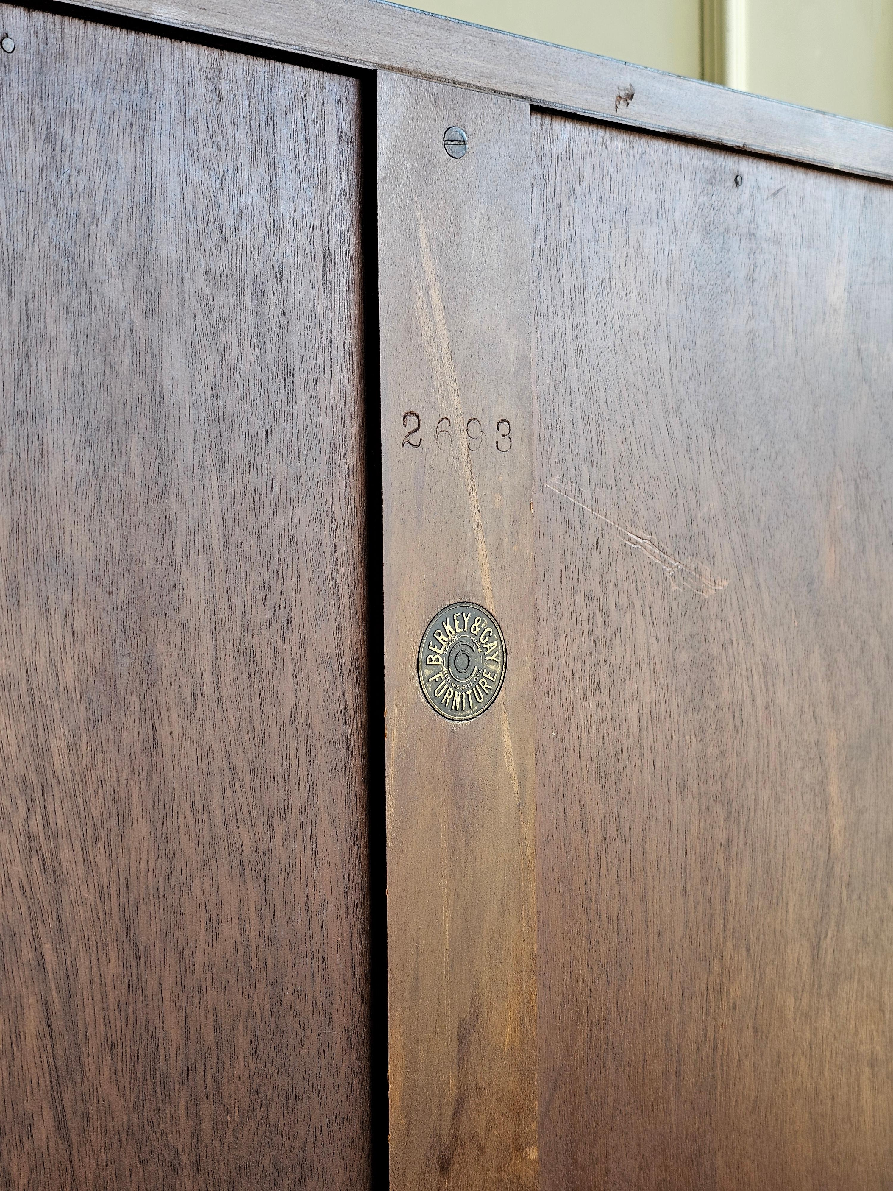 Jacobean Revival Berkey & Gay Walnut China Hutch Cabinet For Sale 4