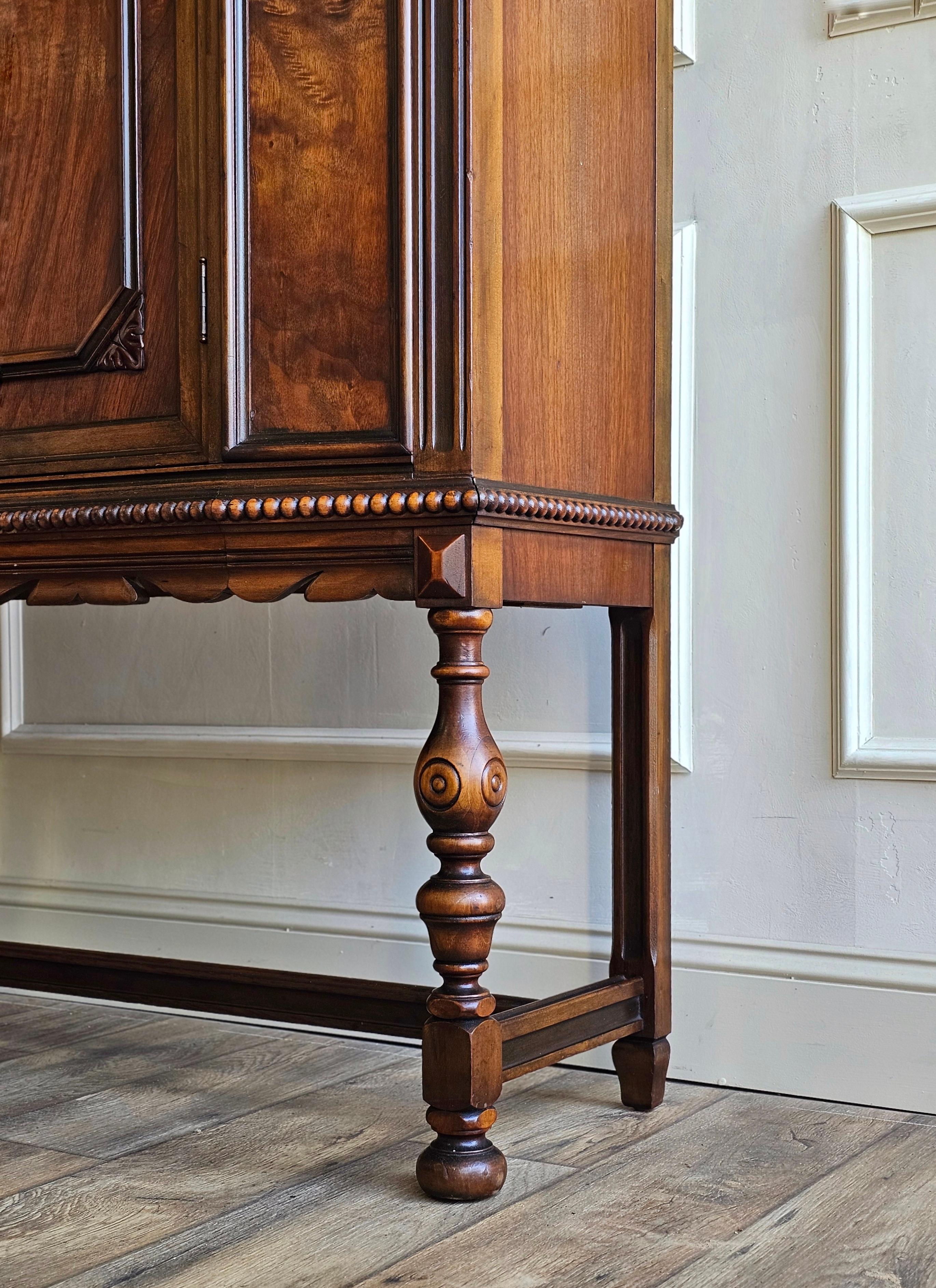 American Jacobean Revival Berkey & Gay Walnut China Hutch Cabinet For Sale