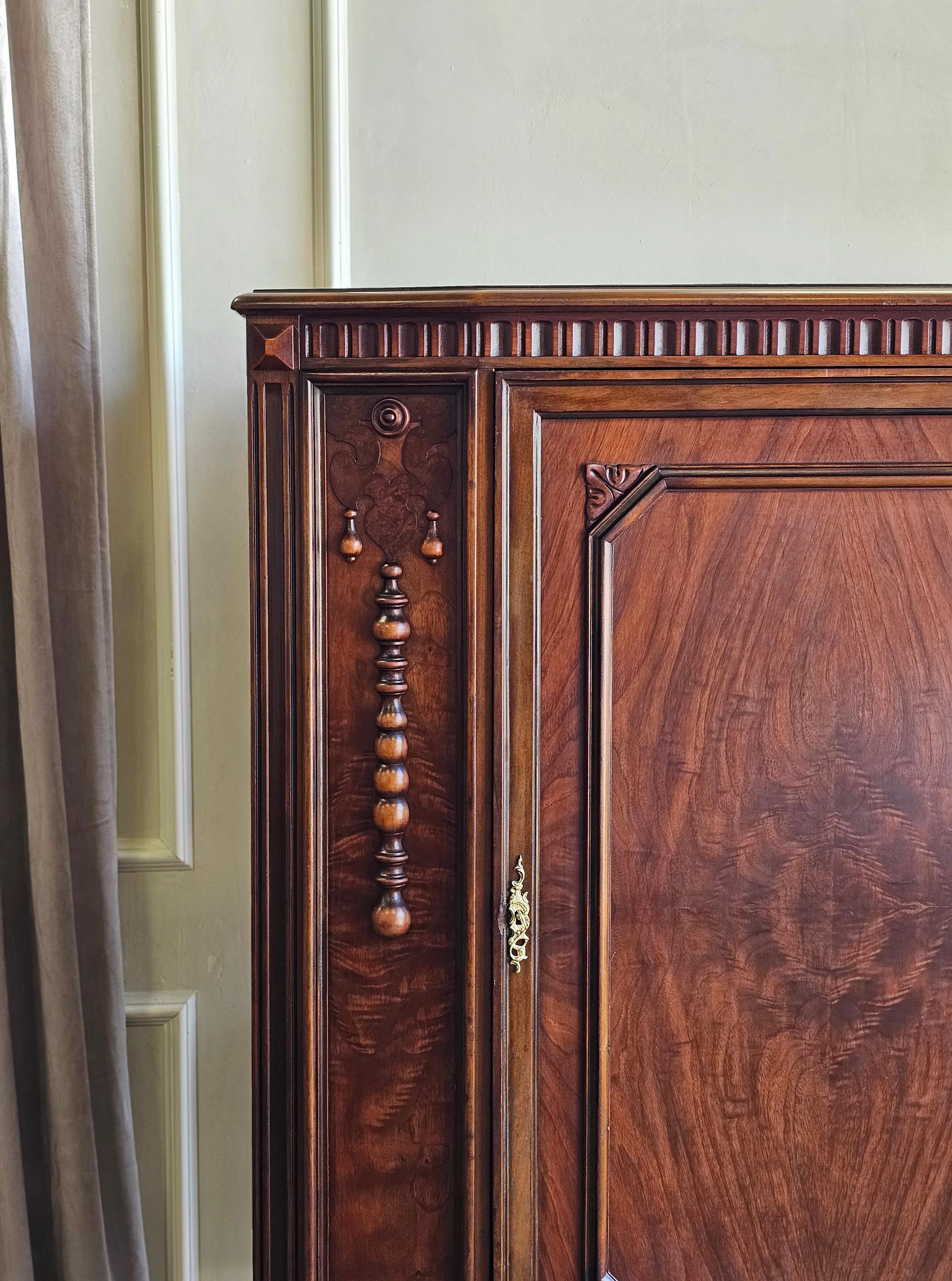 Veneer Jacobean Revival Berkey & Gay Walnut China Hutch Cabinet For Sale