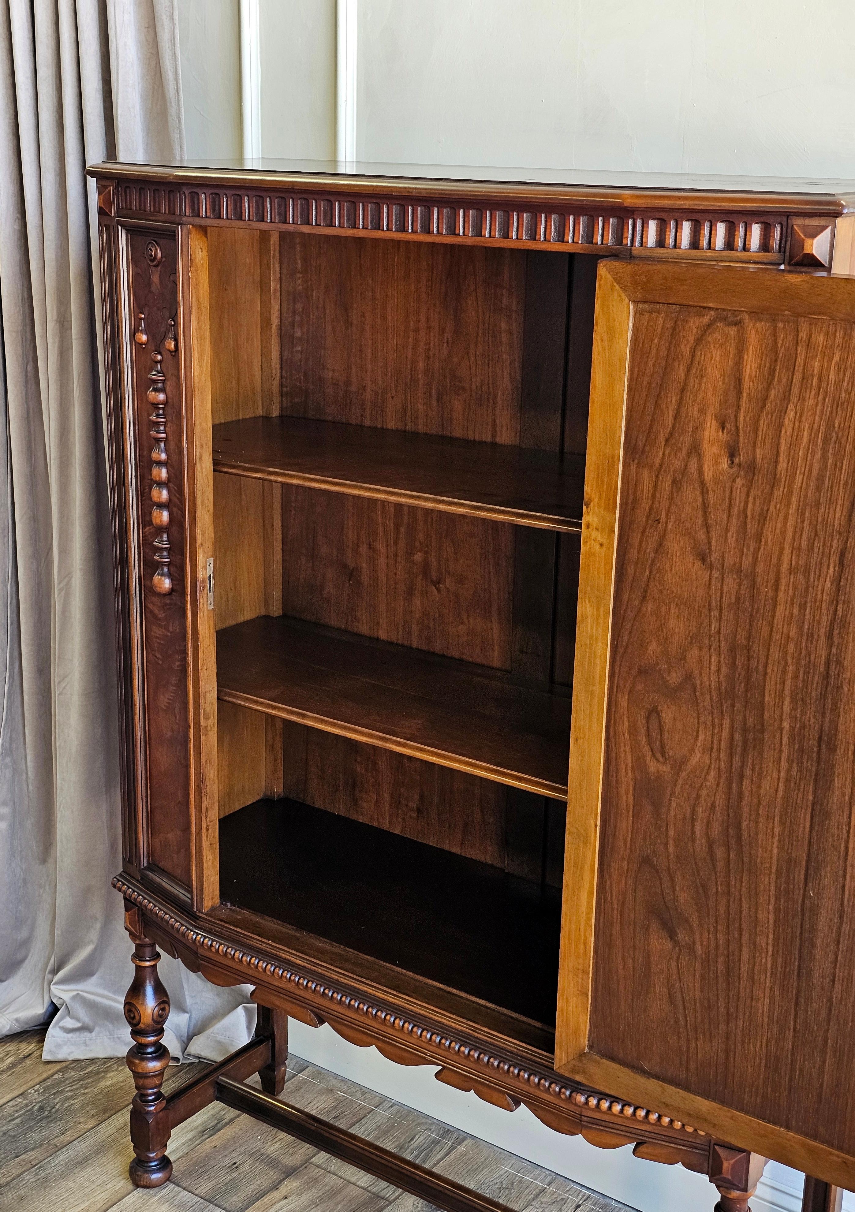 Mid-20th Century Jacobean Revival Berkey & Gay Walnut China Hutch Cabinet For Sale