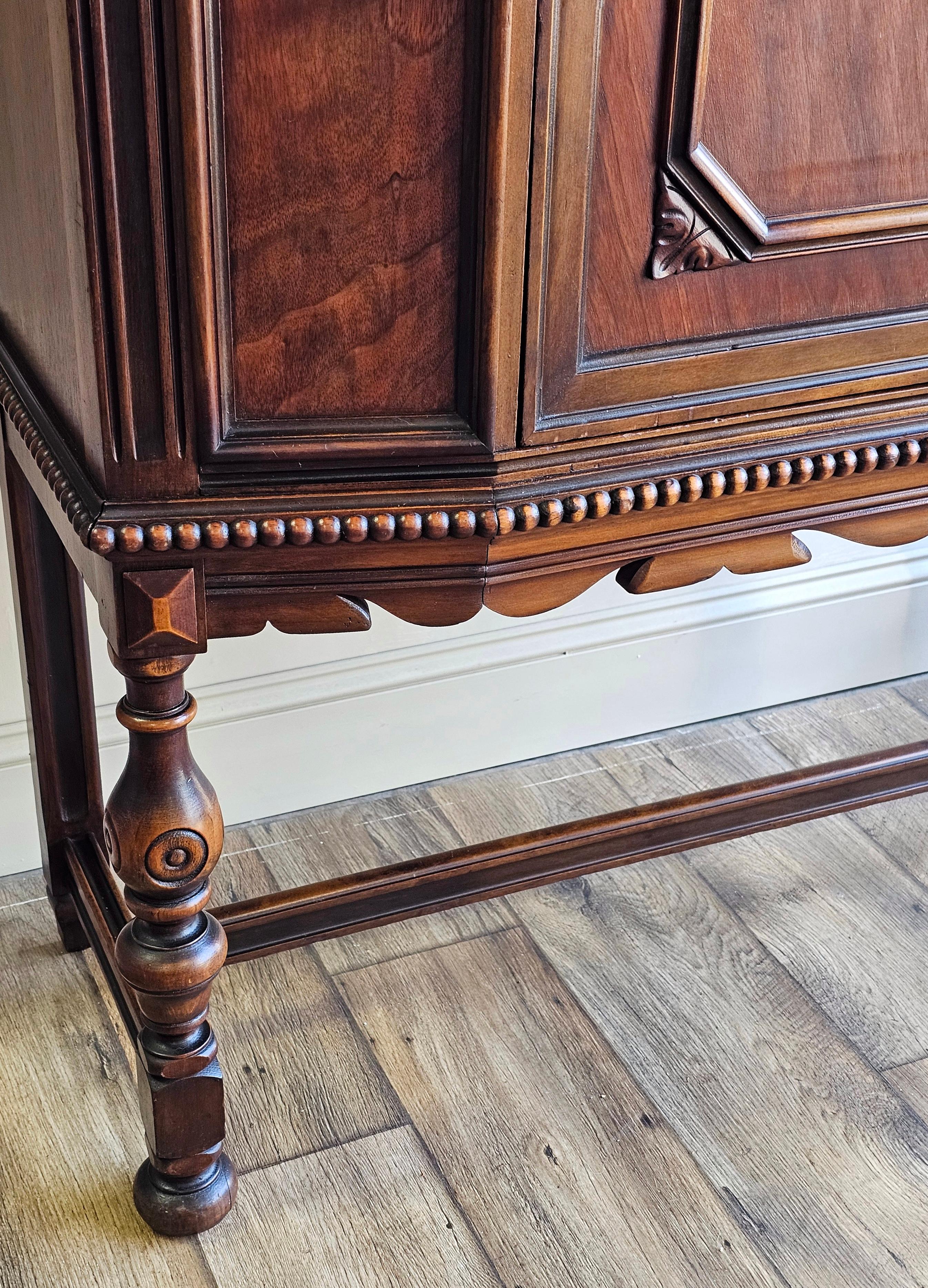 Jacobean Revival Berkey & Gay Walnut China Hutch Cabinet For Sale 2