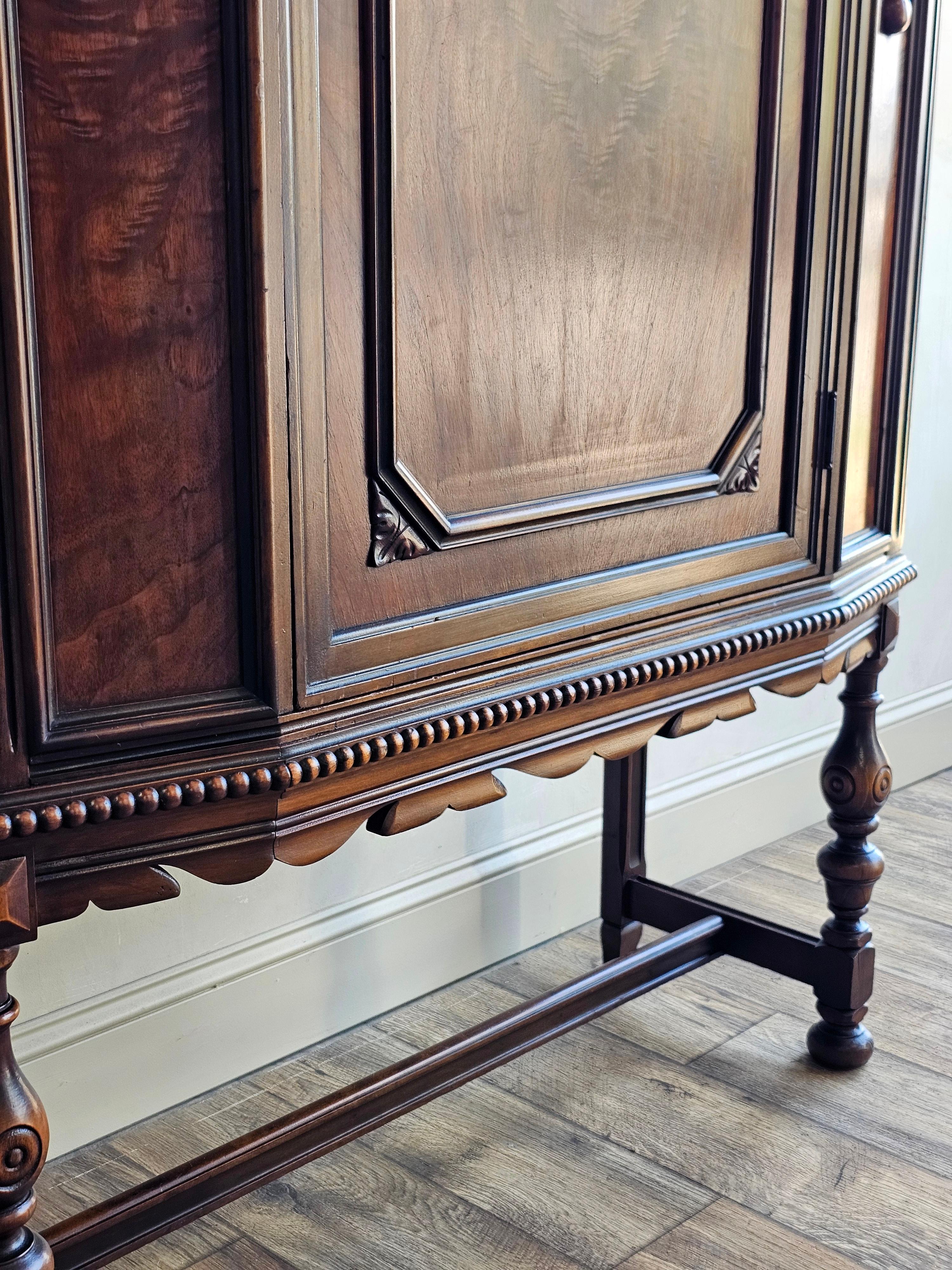 Jacobean Revival Berkey & Gay Walnut China Hutch Cabinet For Sale 3