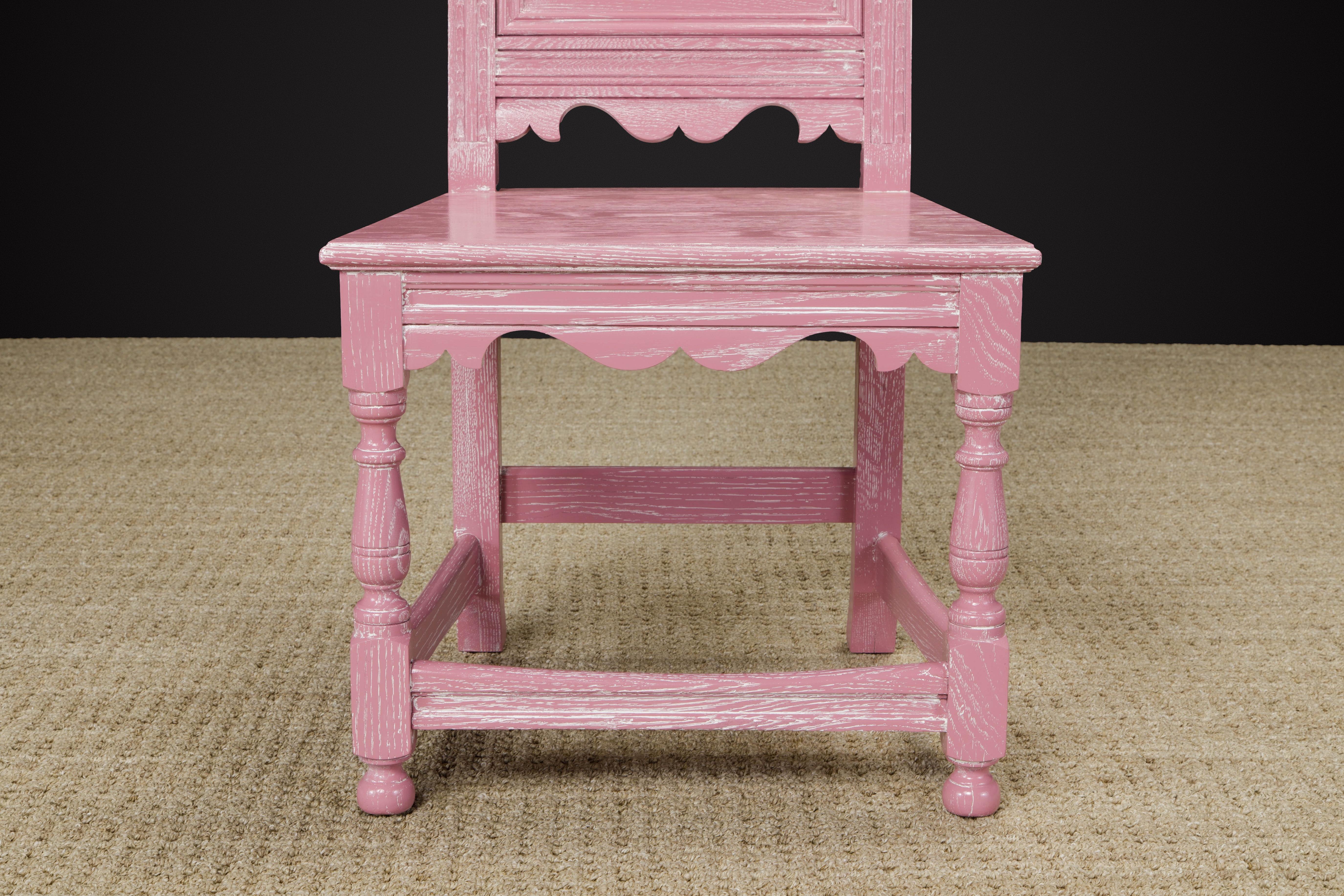 Jacobean Revival Carved Oak Dining Set Restored in Cerused Pink, circa 1930s 8