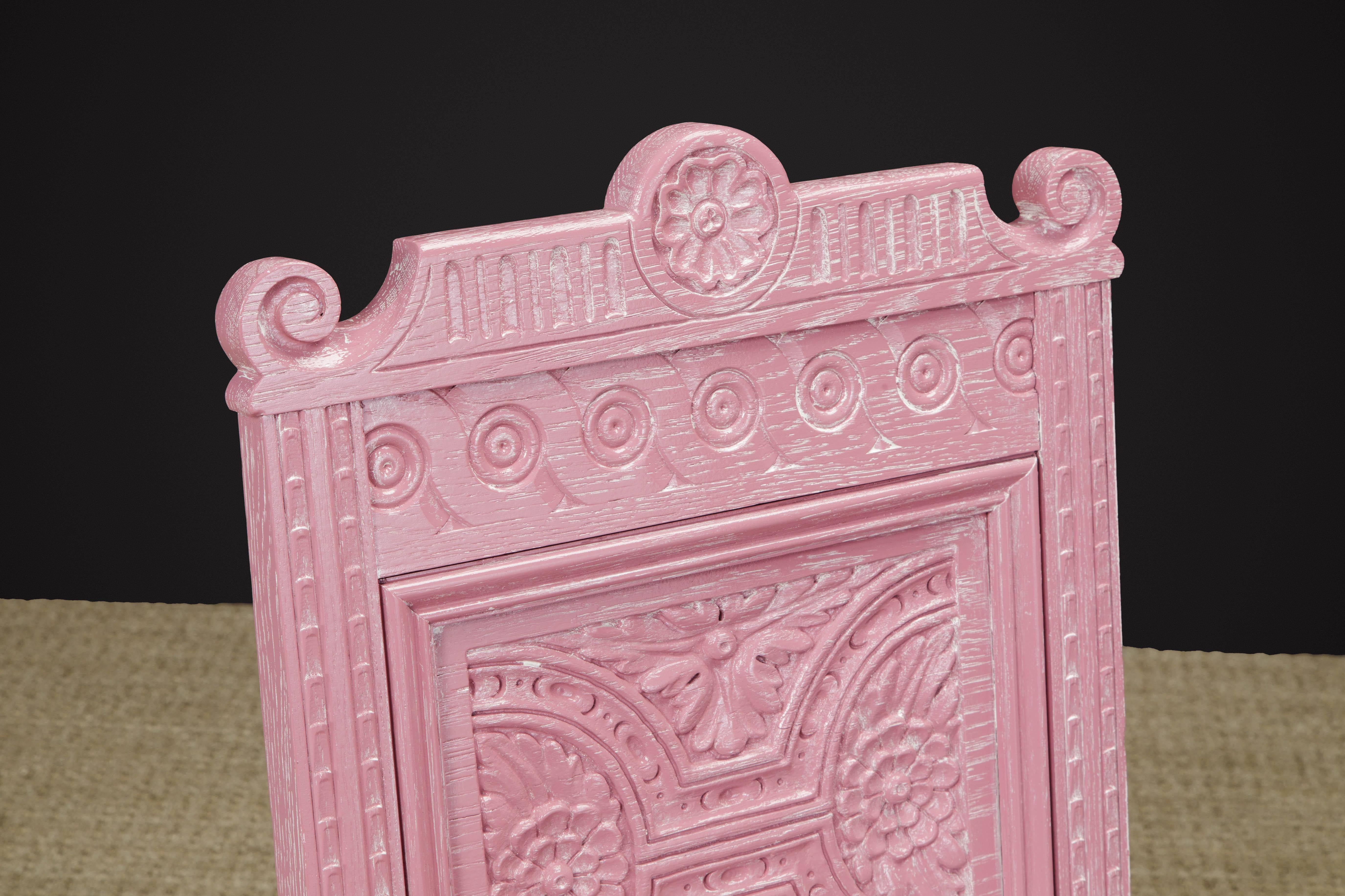 Jacobean Revival Carved Oak Dining Set Restored in Cerused Pink, circa 1930s 10