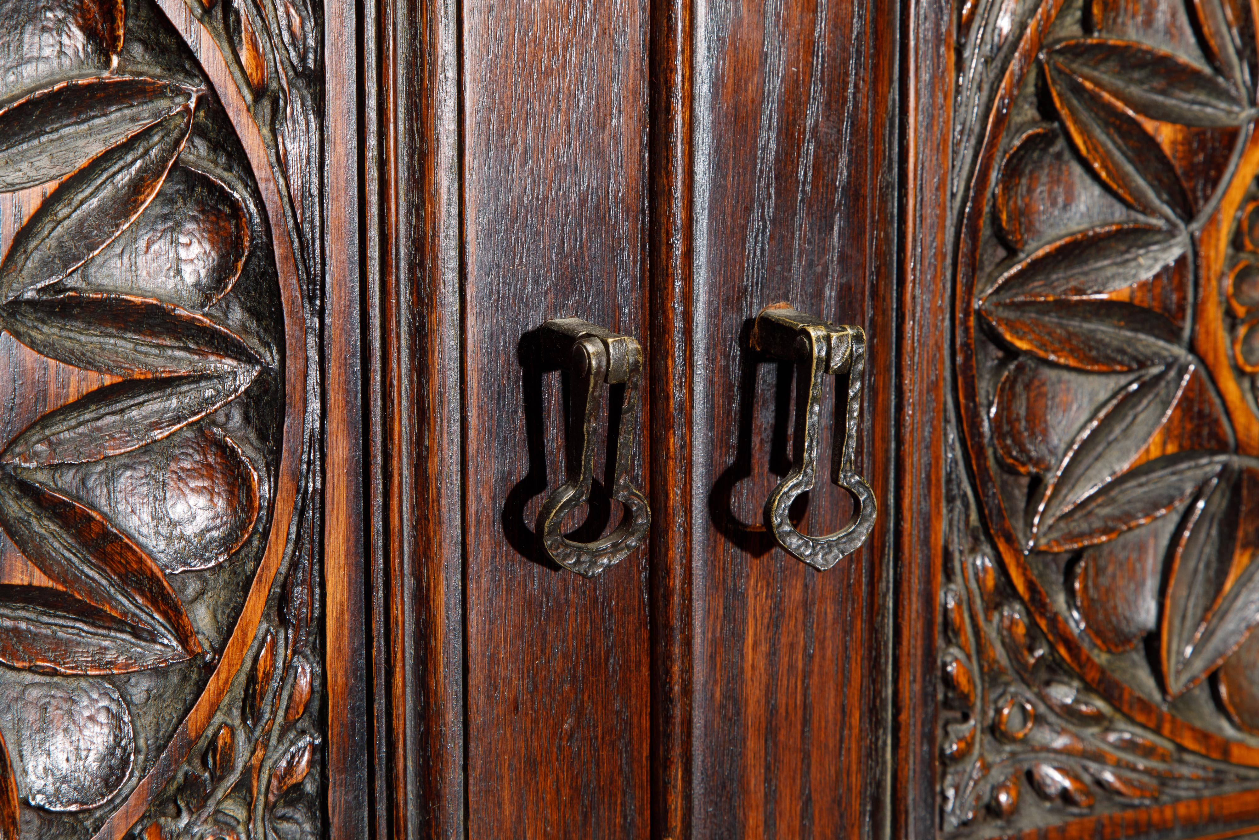 Jacobean Revival Carved Oak Highboy Cabinet 1