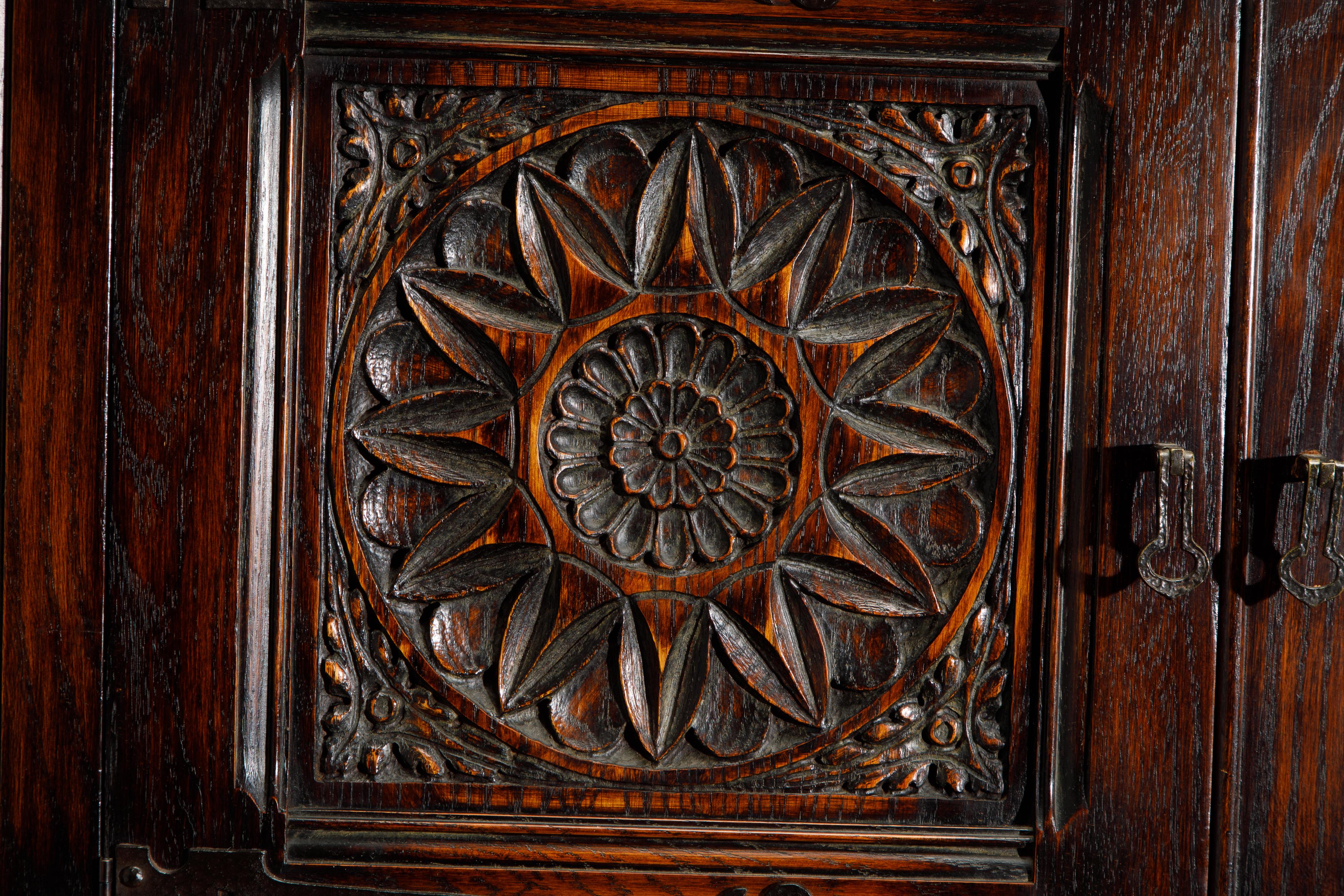 Jacobean Revival Carved Oak Highboy Cabinet 2