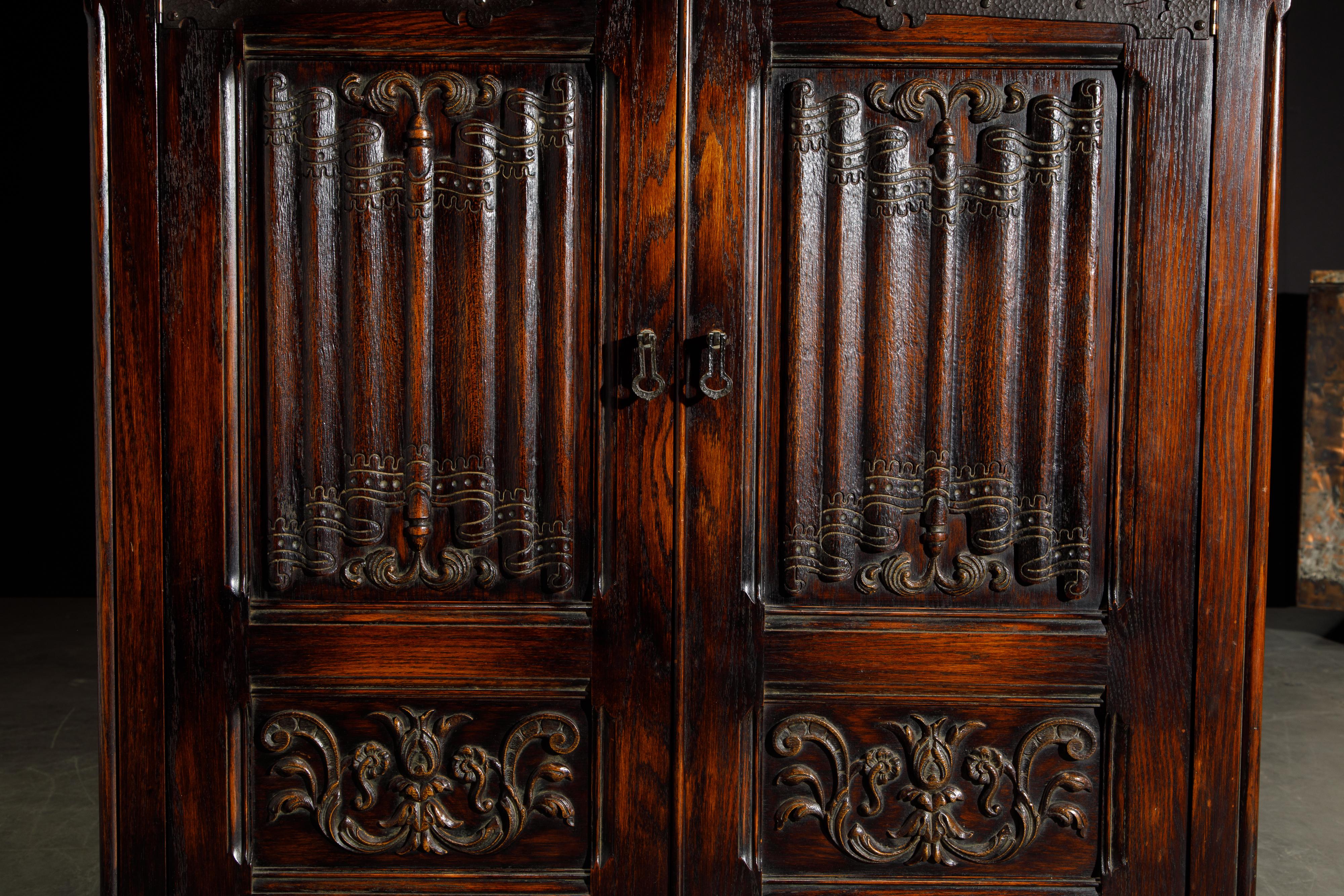 Jacobean Revival Carved Oak Highboy Cabinet 3