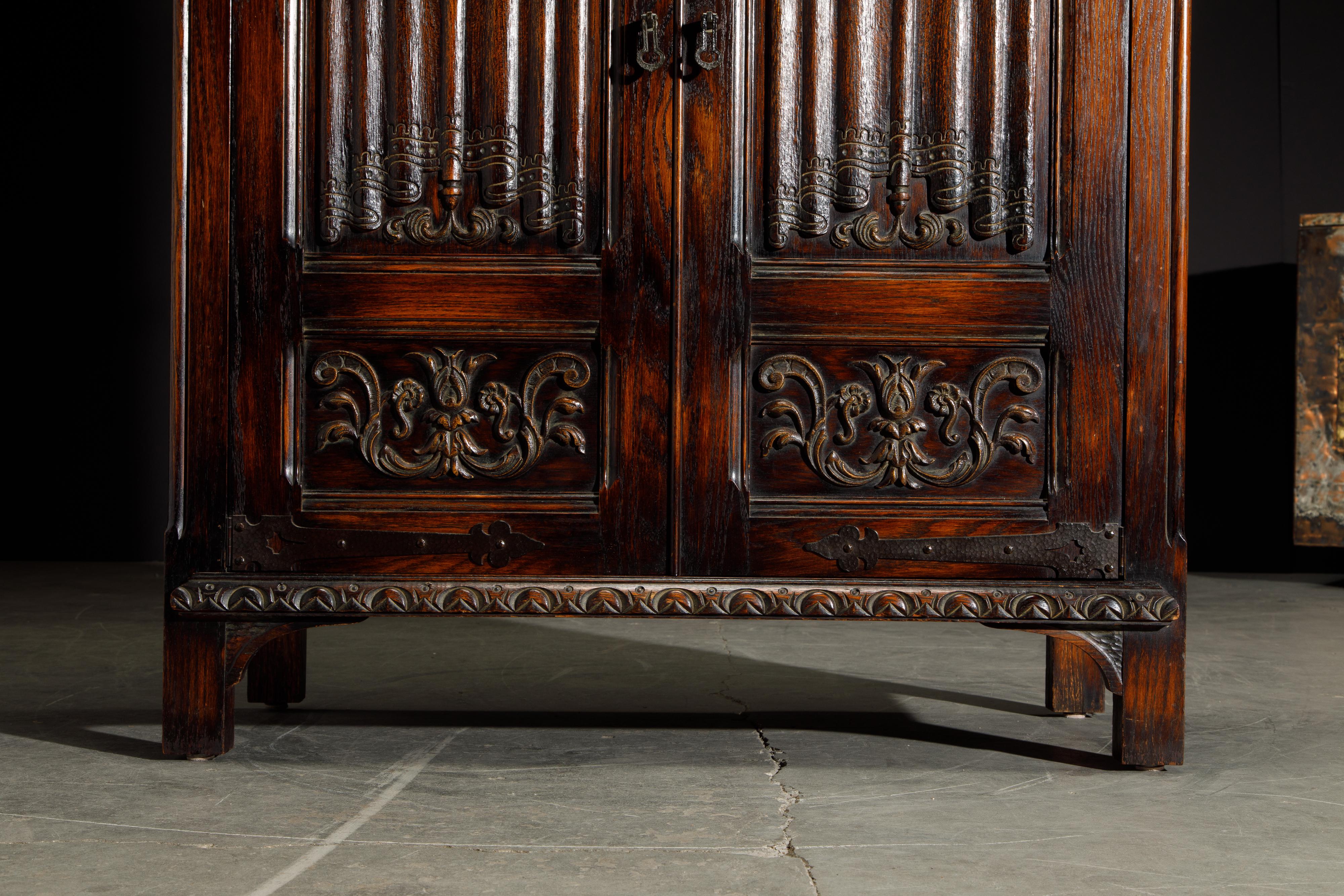 Jacobean Revival Carved Oak Highboy Cabinet 4