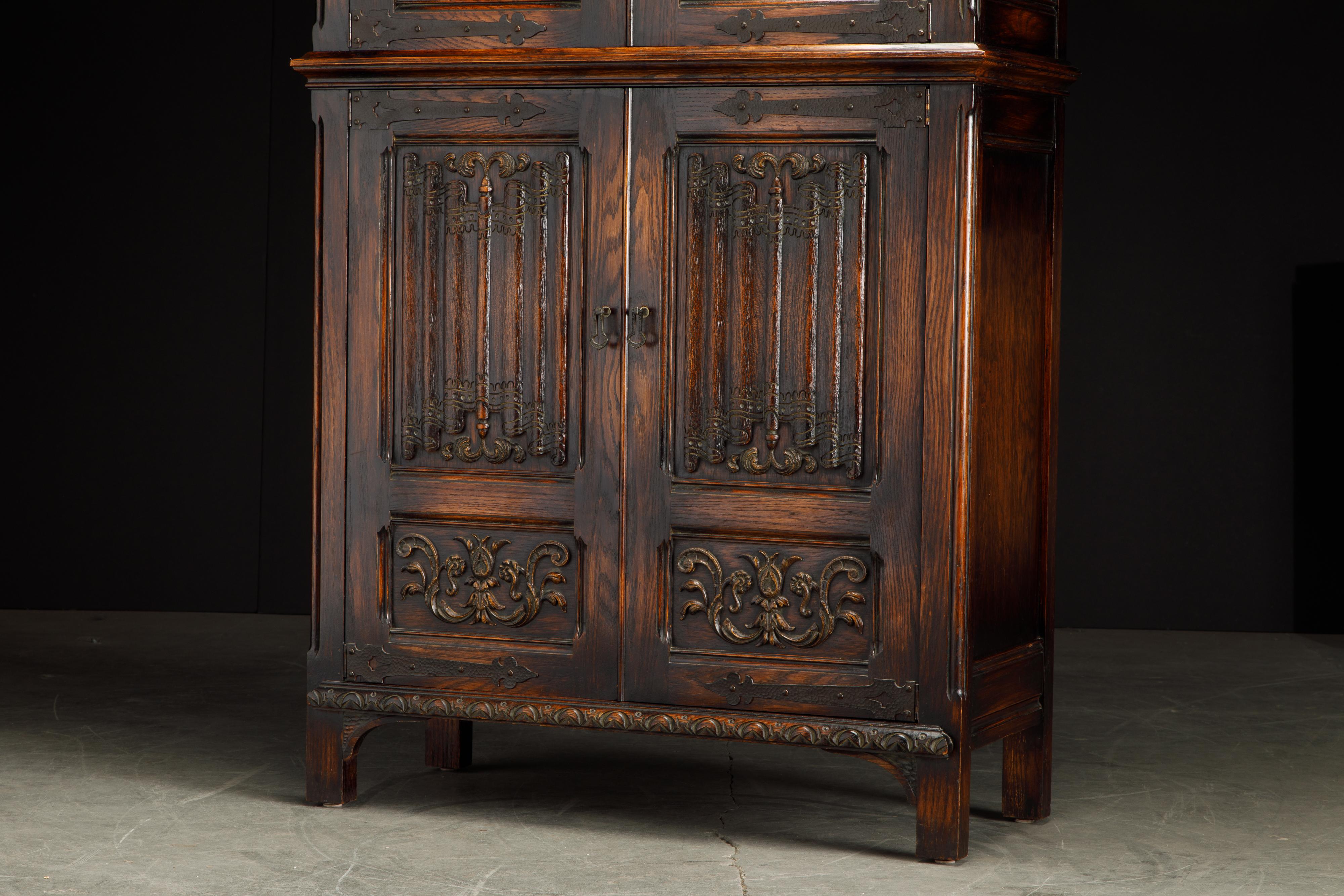 Jacobean Revival Carved Oak Highboy Cabinet 8