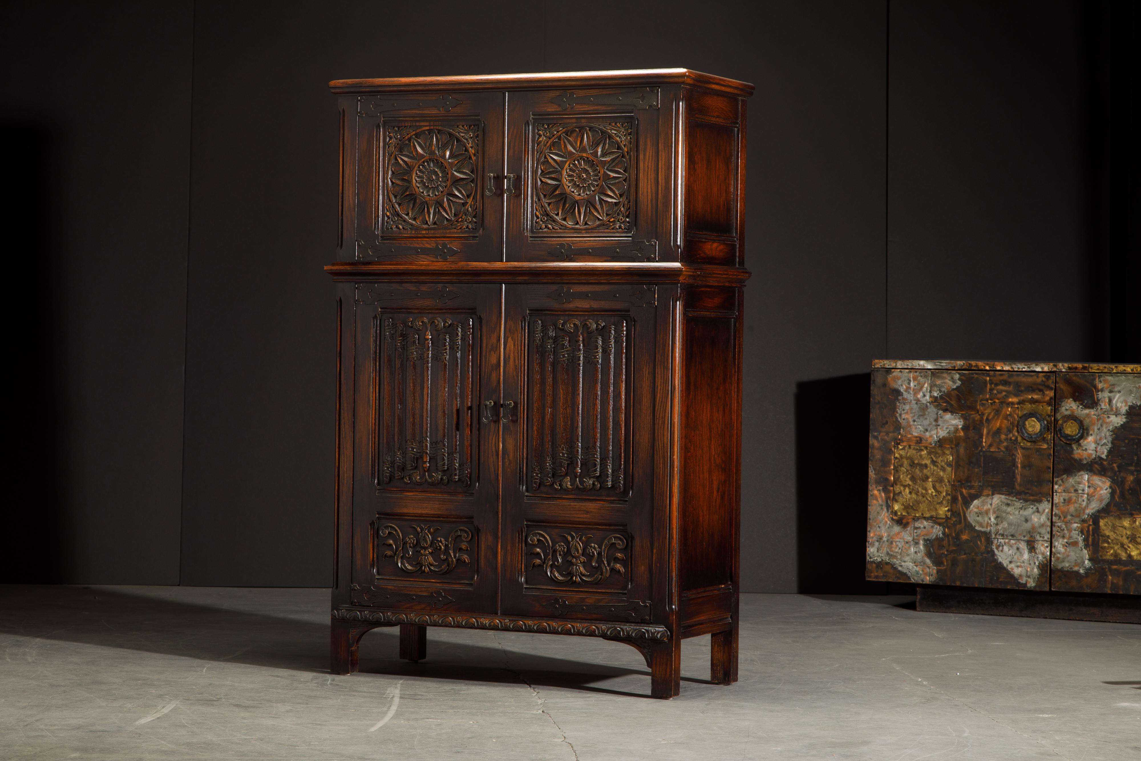 Jacobean Revival Carved Oak Highboy Cabinet 9