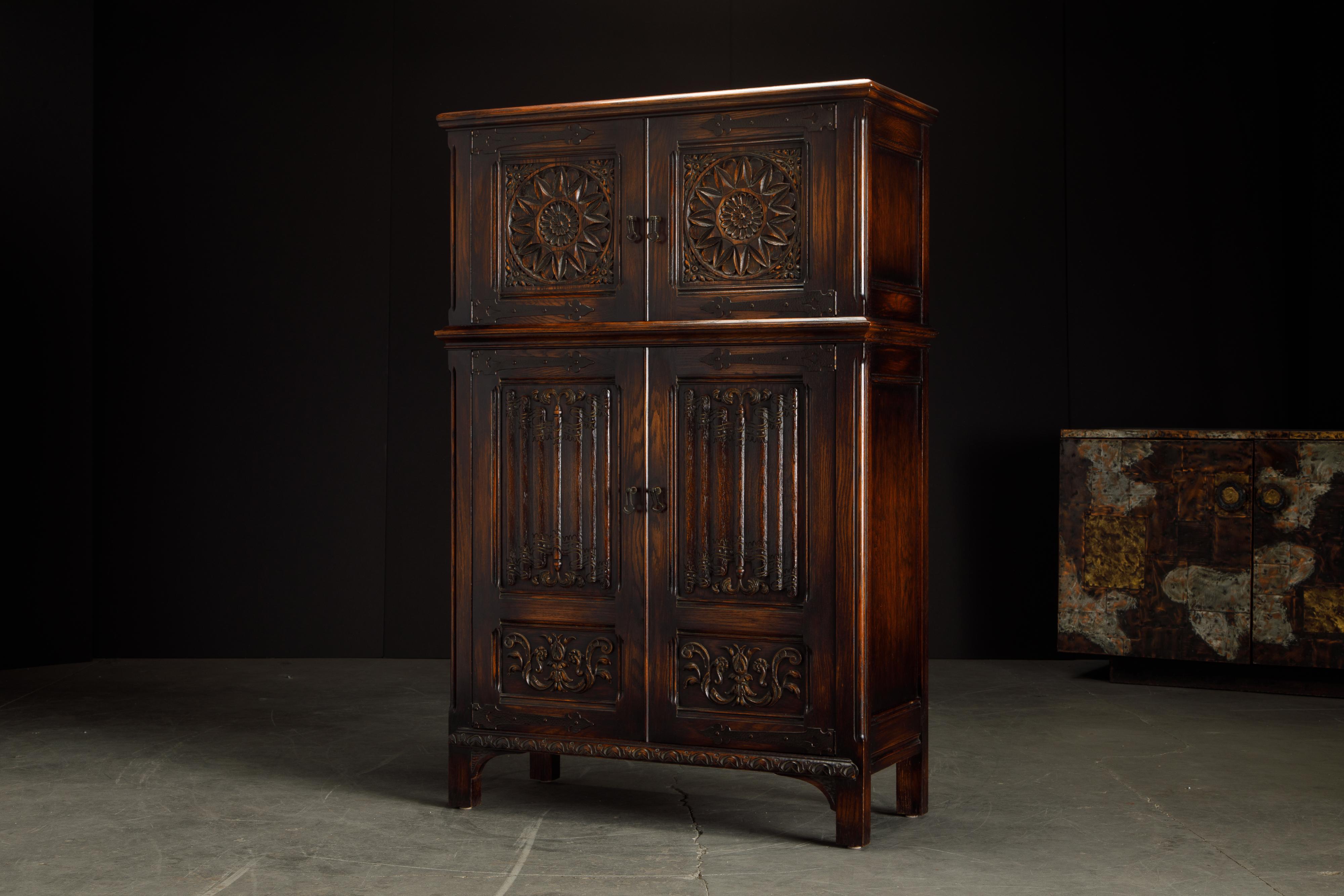 Unknown Jacobean Revival Carved Oak Highboy Cabinet