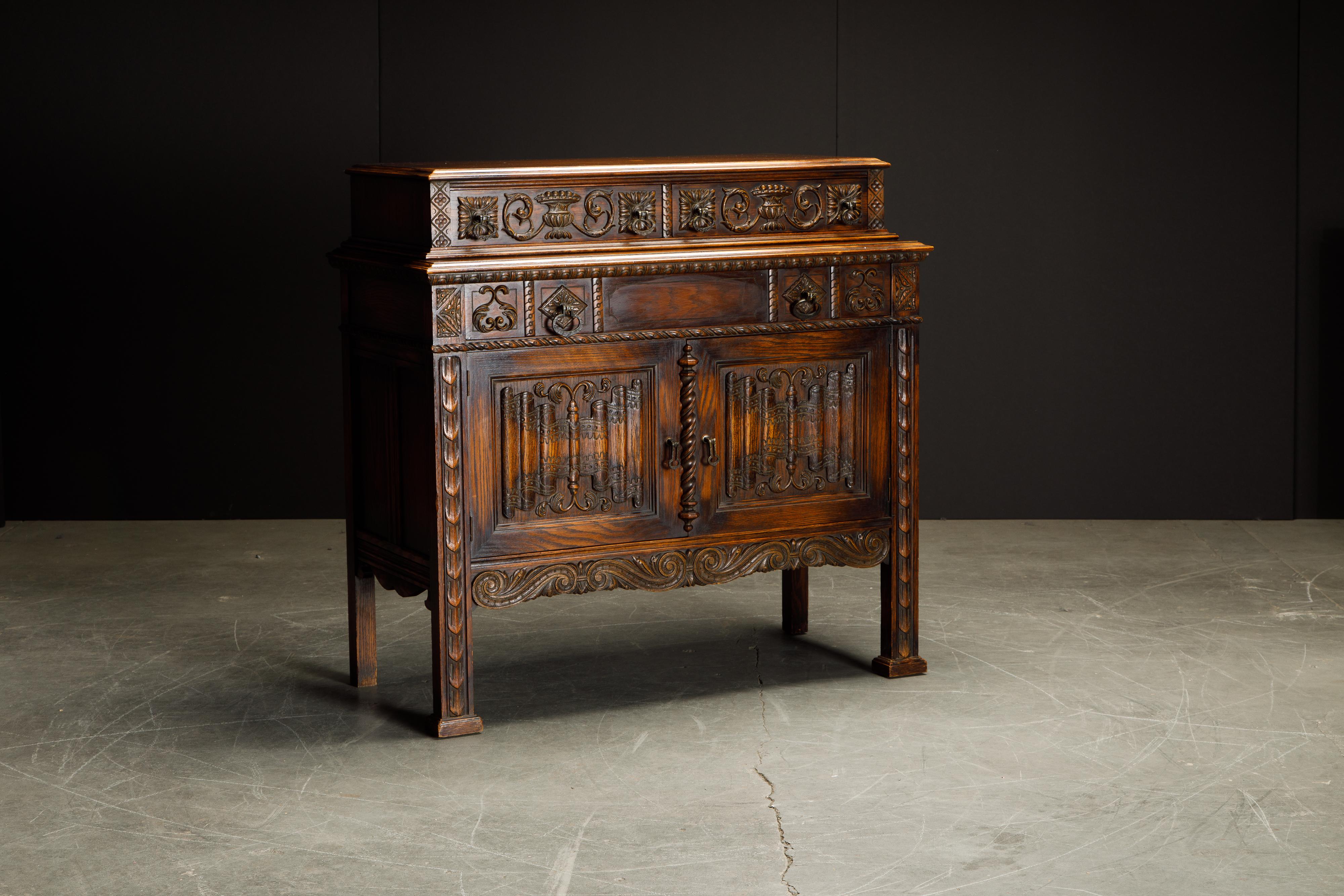 Unknown Jacobean Revival Carved Oak Server or Dry Bar