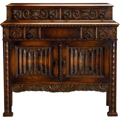 Jacobean Revival Carved Oak Server or Dry Bar