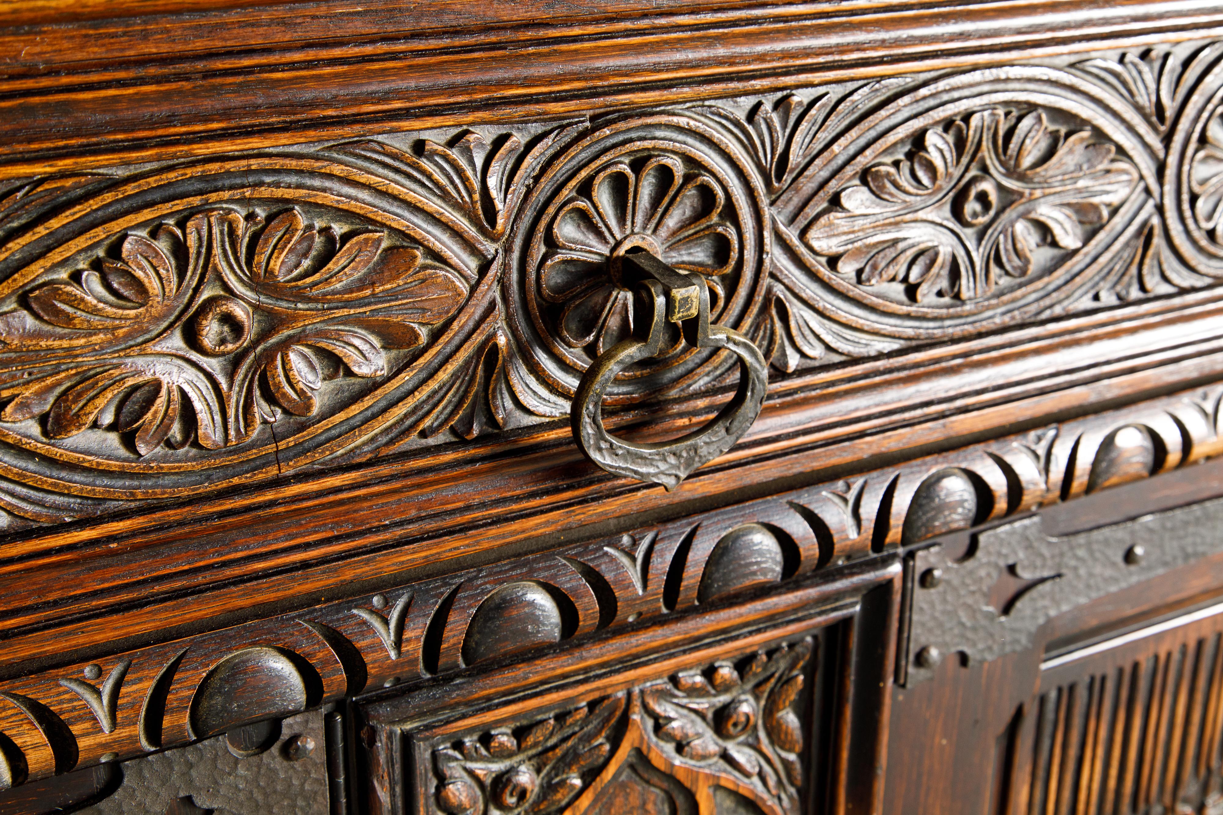 Jacobean Revival Carved Oak Sideboard Credenza 5