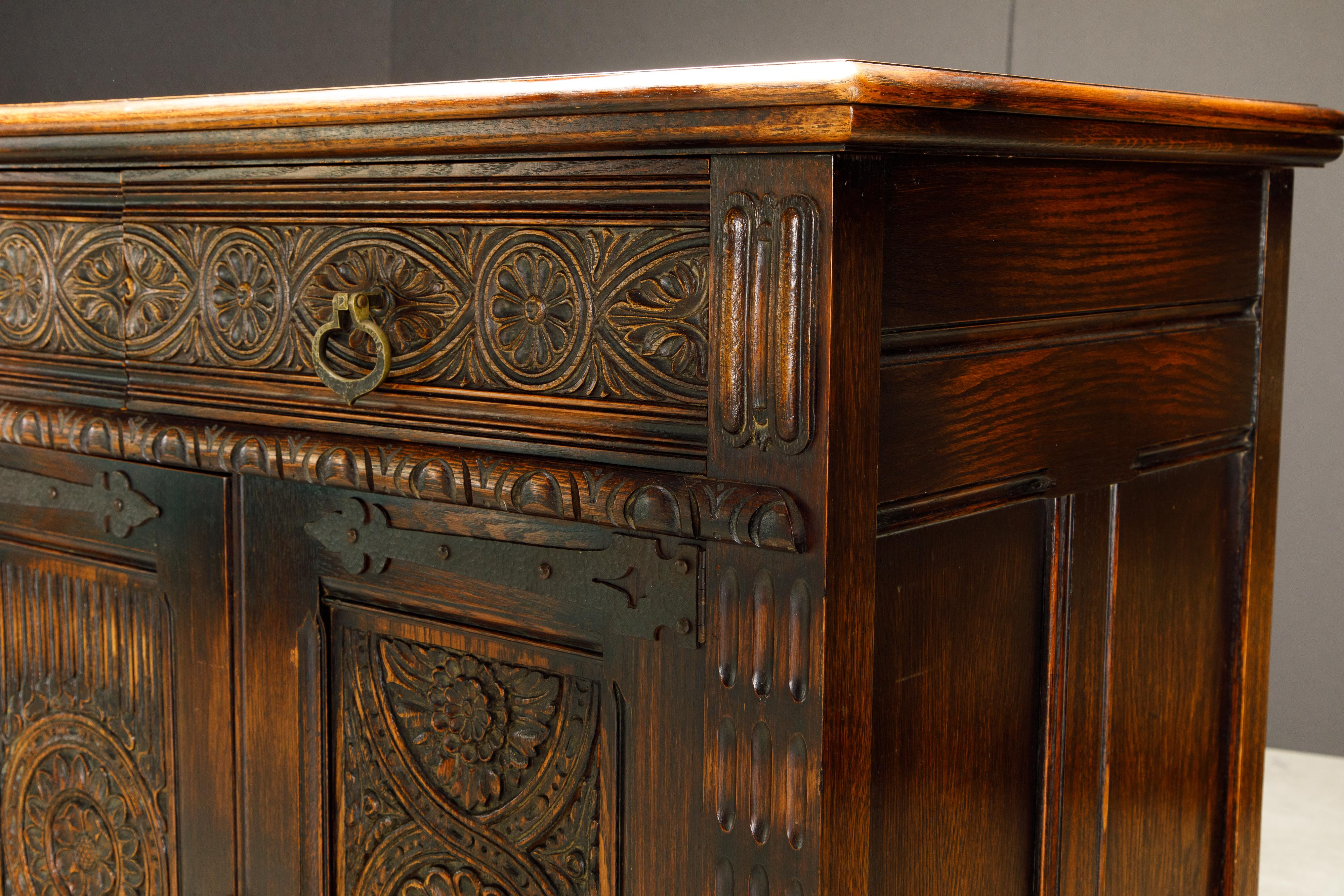 Jacobean Revival Carved Oak Sideboard Credenza 8