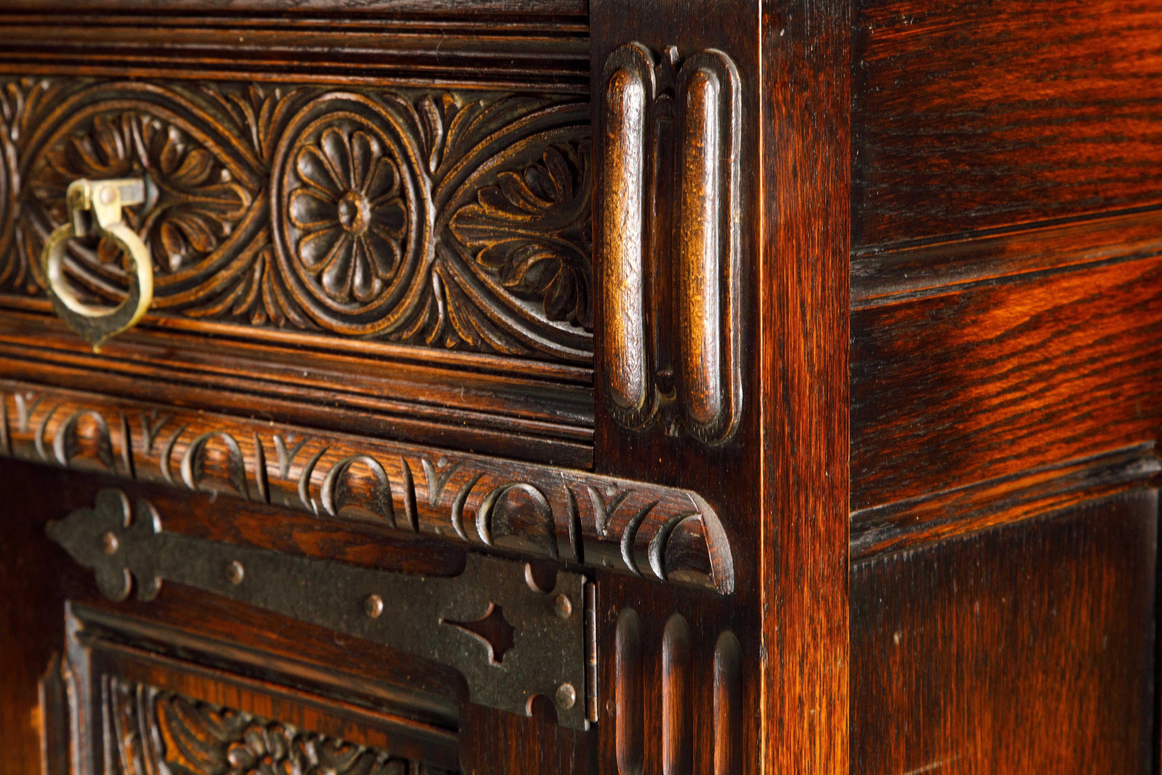 Jacobean Revival Carved Oak Sideboard Credenza 10