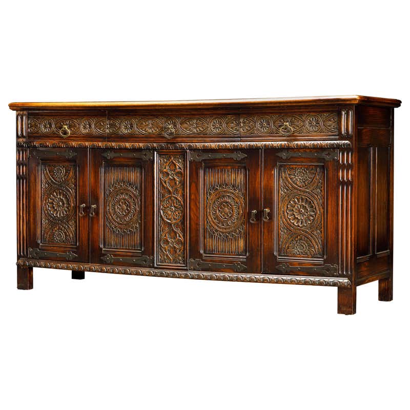 A gutsy Jacobean revival carved oak server table from England c.1840 at ...