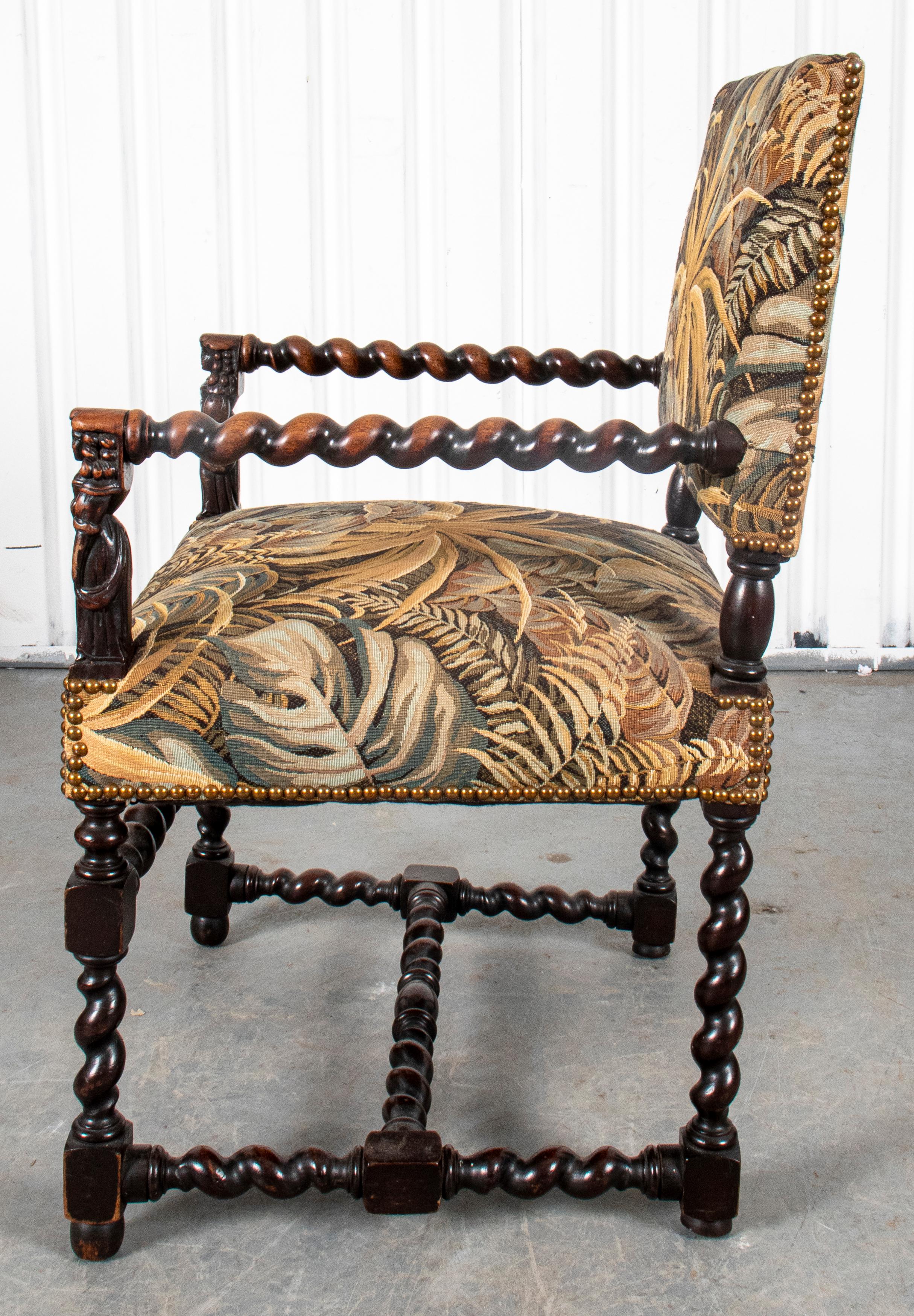 Jacobean Revival Carved Wood Armchair 1