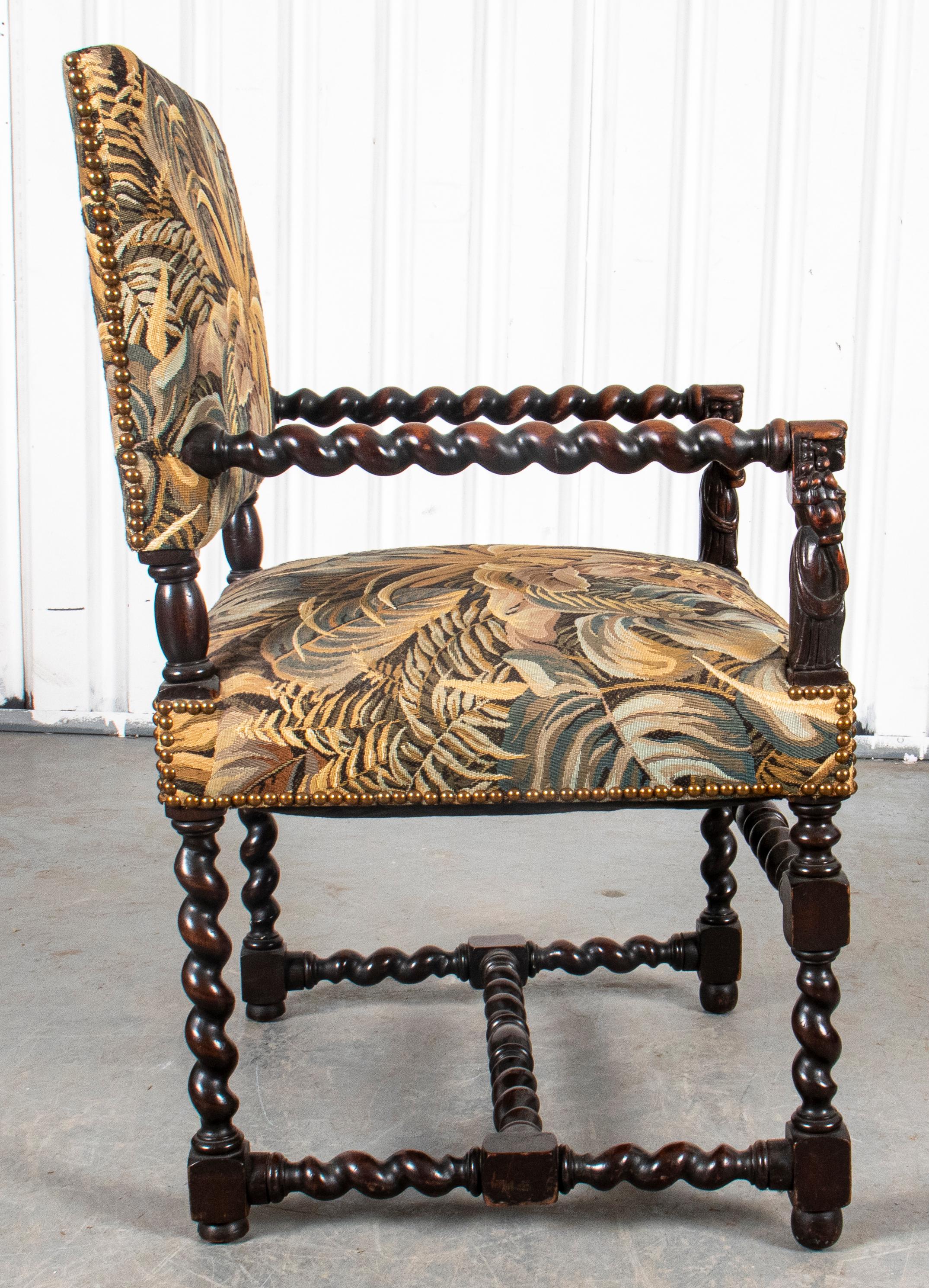 Jacobean Revival Carved Wood Armchair 4
