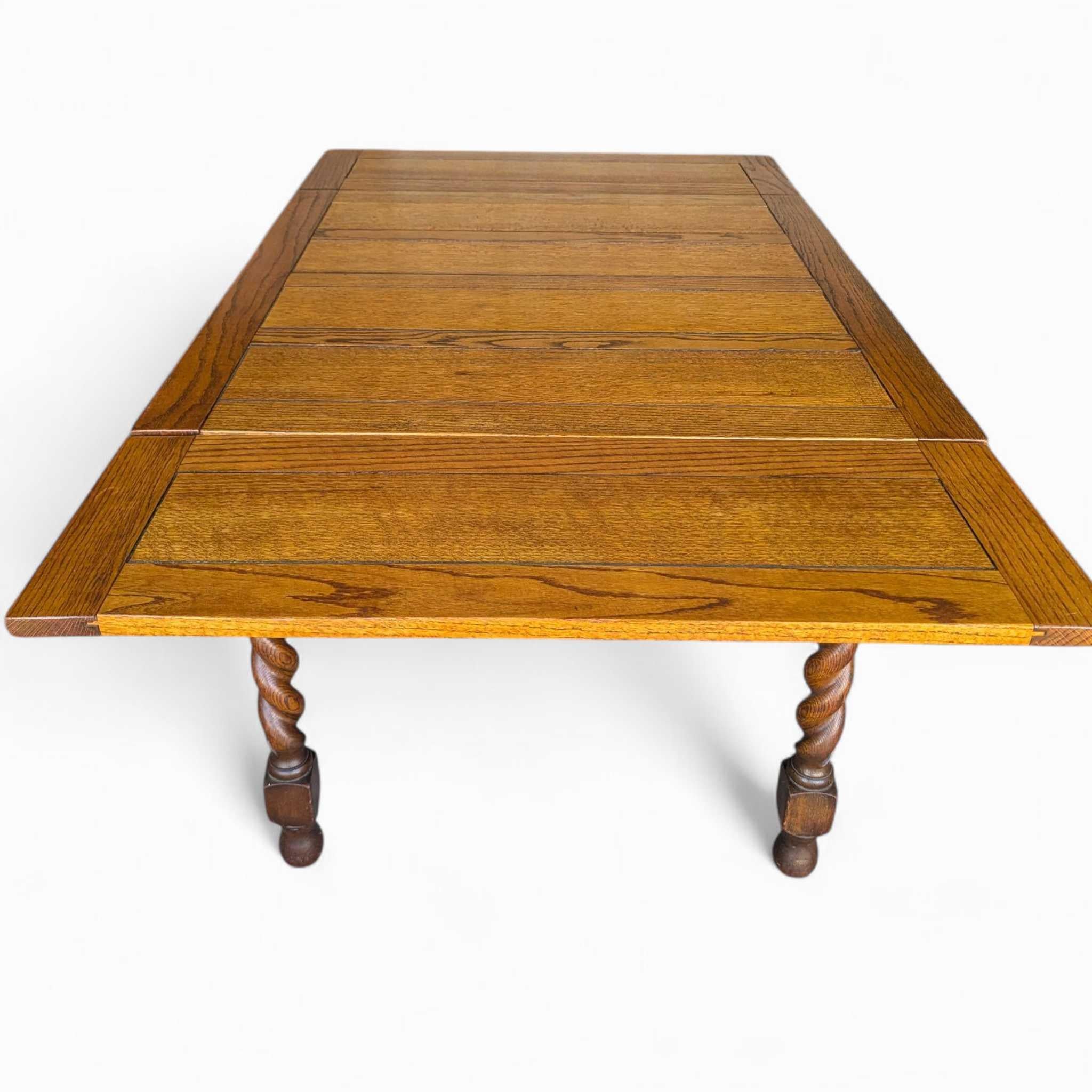 Jacobean Revival Draw-Leaf Dining Table, Barley Twist Legs, Solid Oak, England For Sale 11