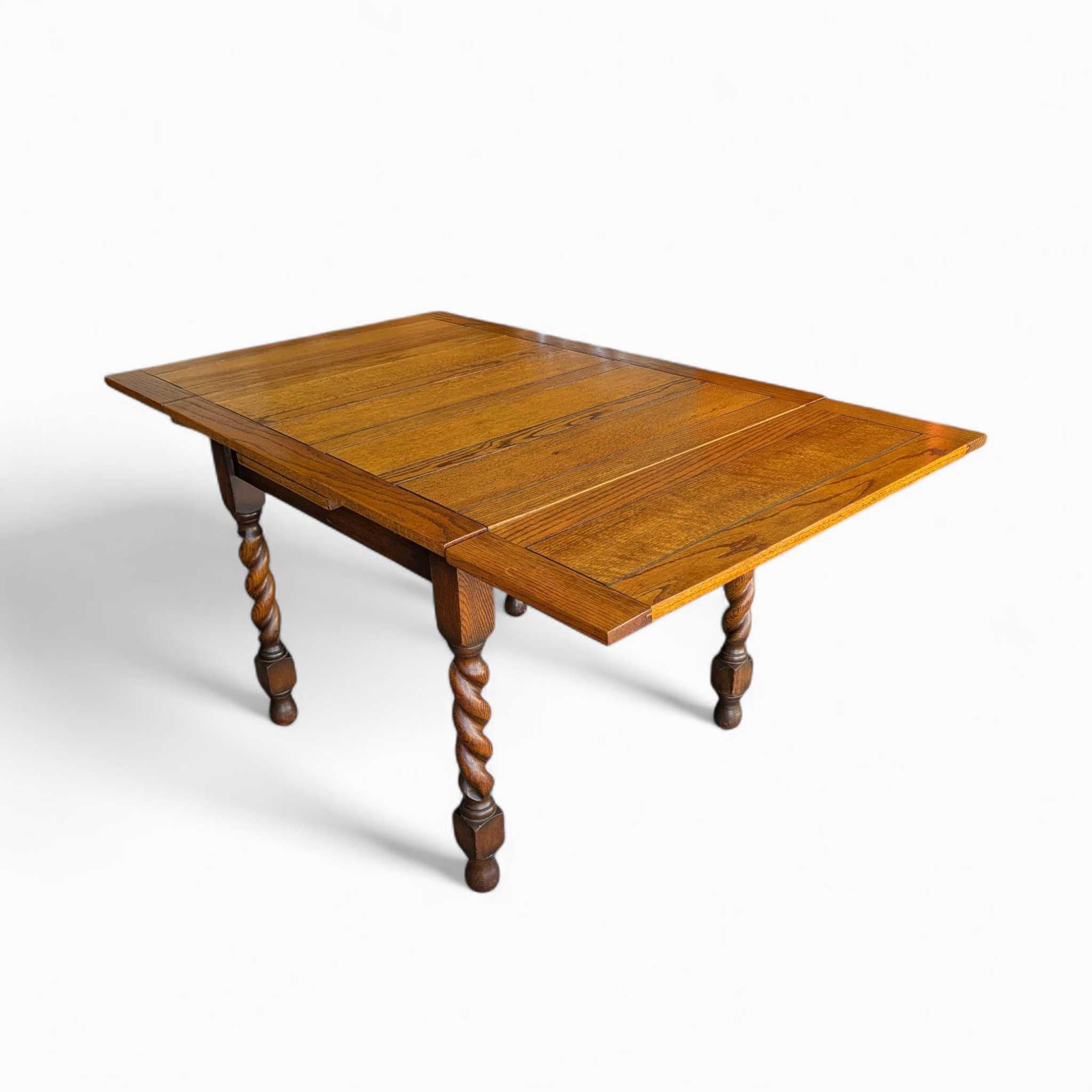 Jacobean Revival Draw-Leaf Dining Table, Barley Twist Legs, Solid Oak, England For Sale 12